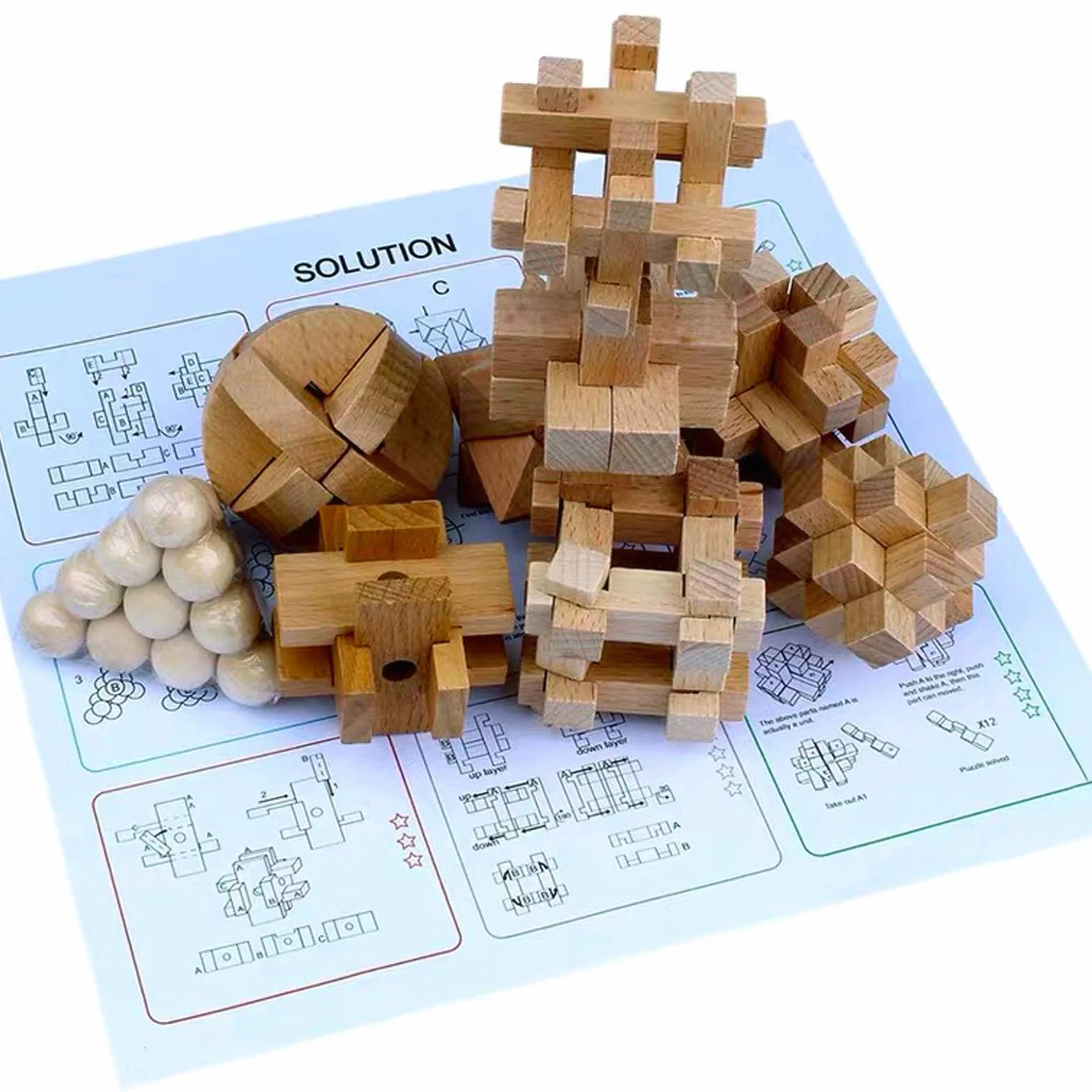 12 szt. Drewniane puzzle logiczne puzzle, IQ Games IQ Test Challenge Zabawka 3D zagnieżdżone puzzle gra rozplątująca dla dzieci nastolatków dorosłych