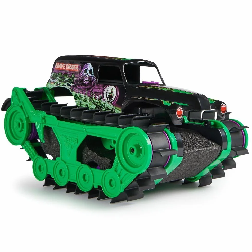 Monster Jam, Grave Digger Trax – bardzo mocny, zdalnie sterowany pojazd łańcuchowy Monster Jam w skali 1:15, do terenu terenowego na lądzie i w wodzie – odpowiedni dla chłopców i dziewczynek od 4 lat