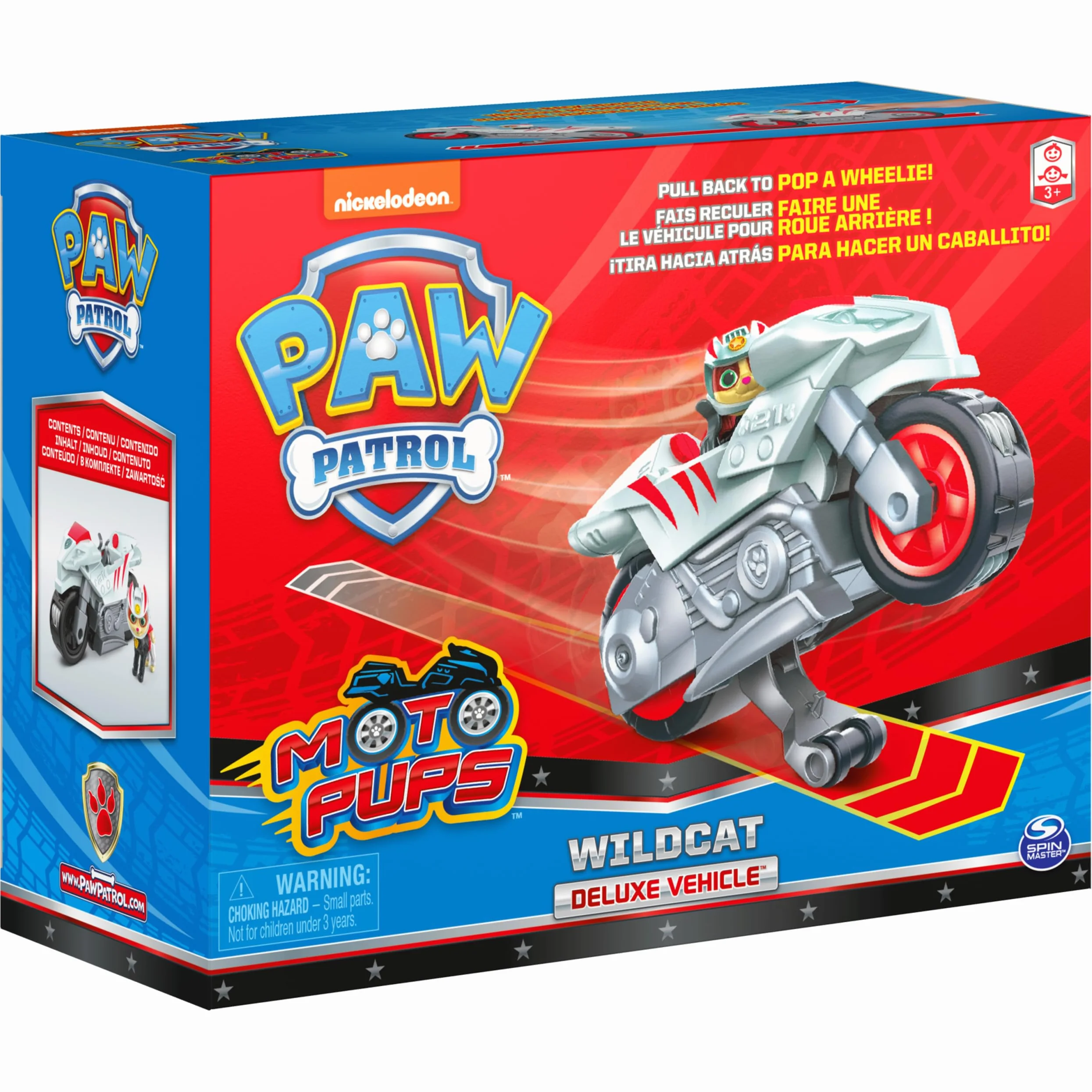 Paw Patrol, Motocykl dla dzieci Wildcat's Deluxe Pull Back Pojazd Motocyklowy z Wheelie Feature and Figure