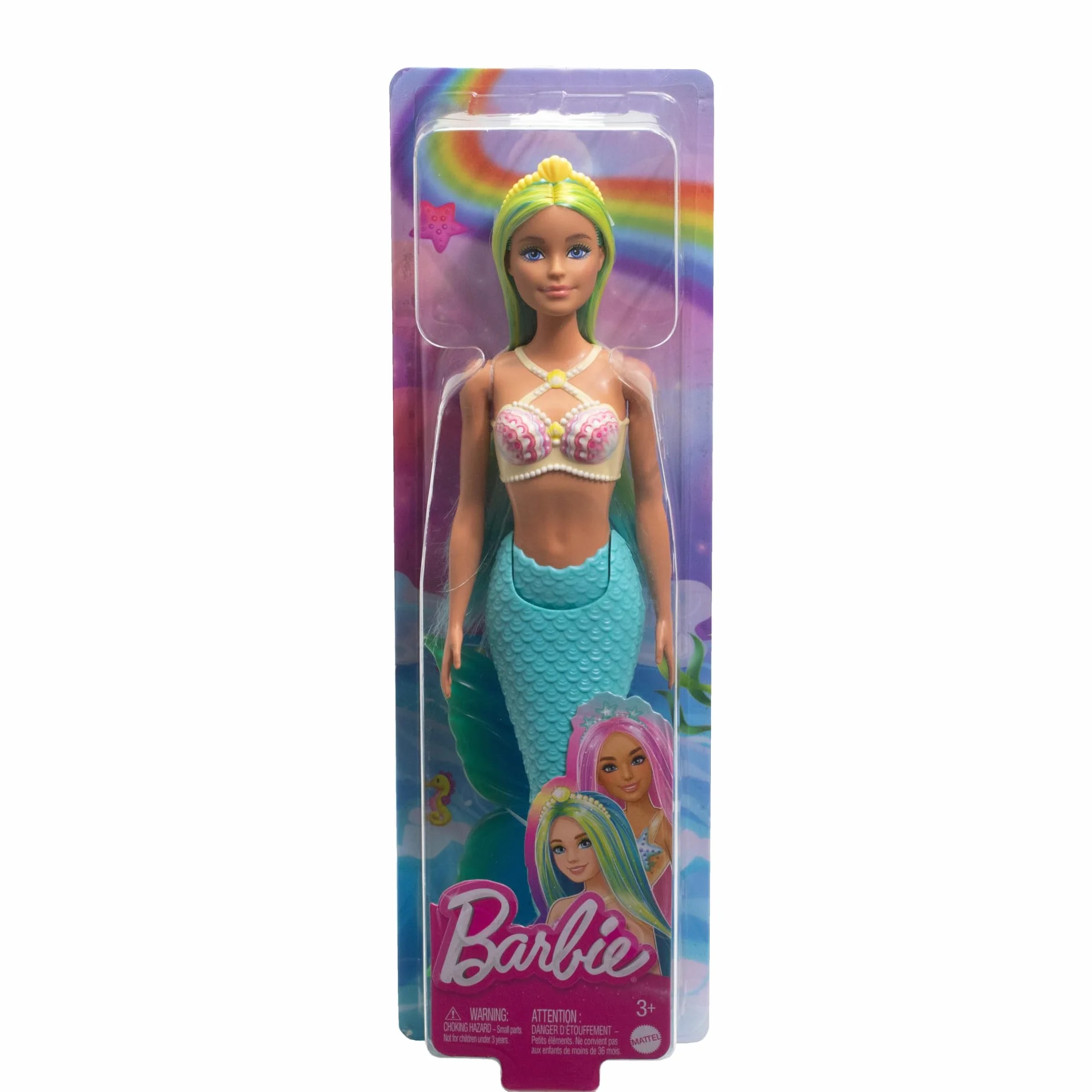Barbie Mermaid Doll Fantasy Hair and Headband Shell Bodice Turquoise Tail Toy