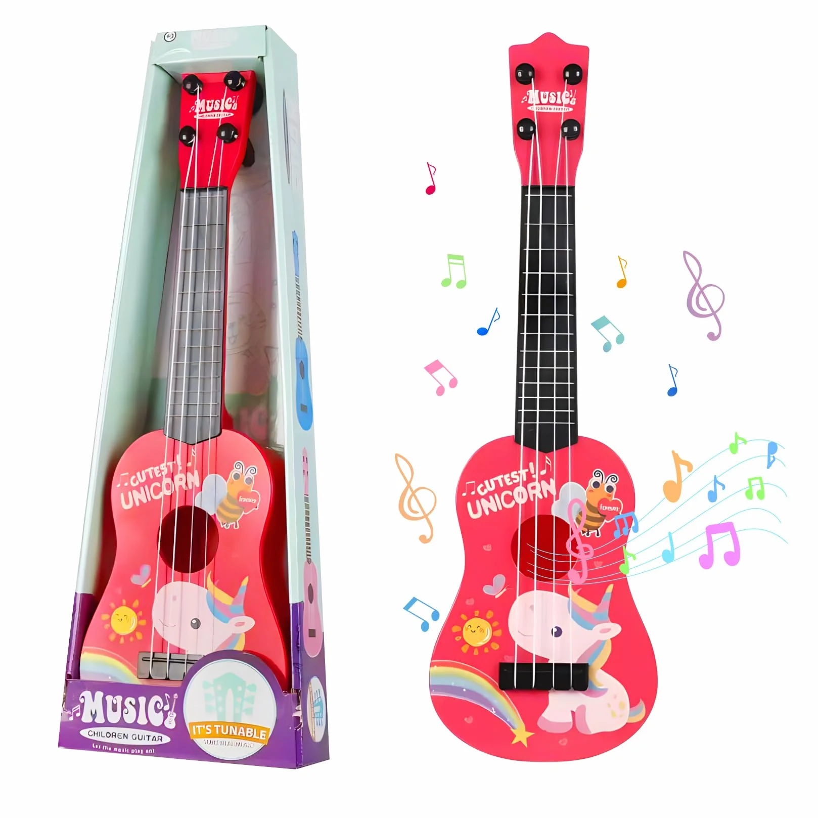 42cm Gitara dla dzieci Zabawka muzyczna Gitara dla dzieci z 4 regulowanymi strunami Początkujący chłopcy Dziewczynki