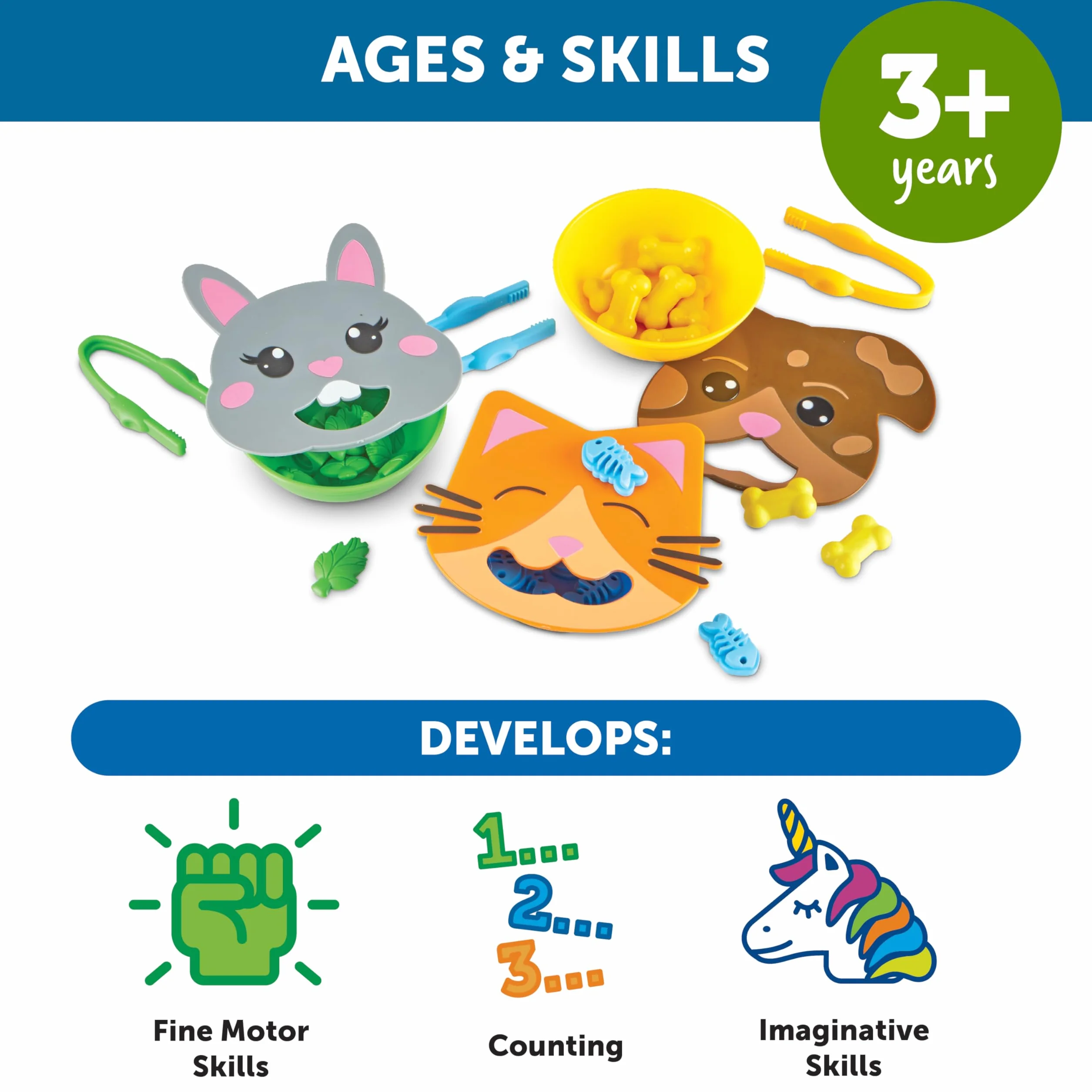 Learning Resources Fine Motor Feeding Friends, 39 sztuk, dla dzieci w wieku od 3 lat, zabawki dla maluchów, zabawki Montessori, zajęcia edukacyjne w wieku przedszkolnym