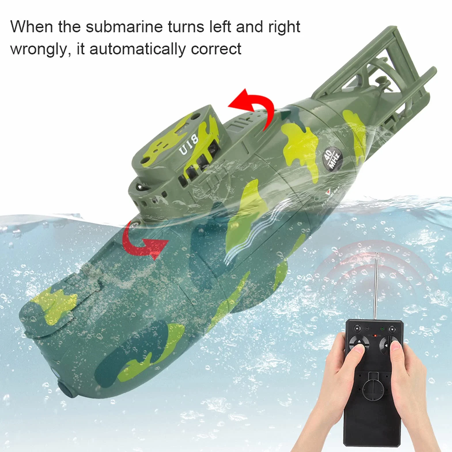 Mini Symulacja Wojskowy Pilot Zdalnego Sterowania 6-kanałowy Model łodzi Podwodnej Zielony