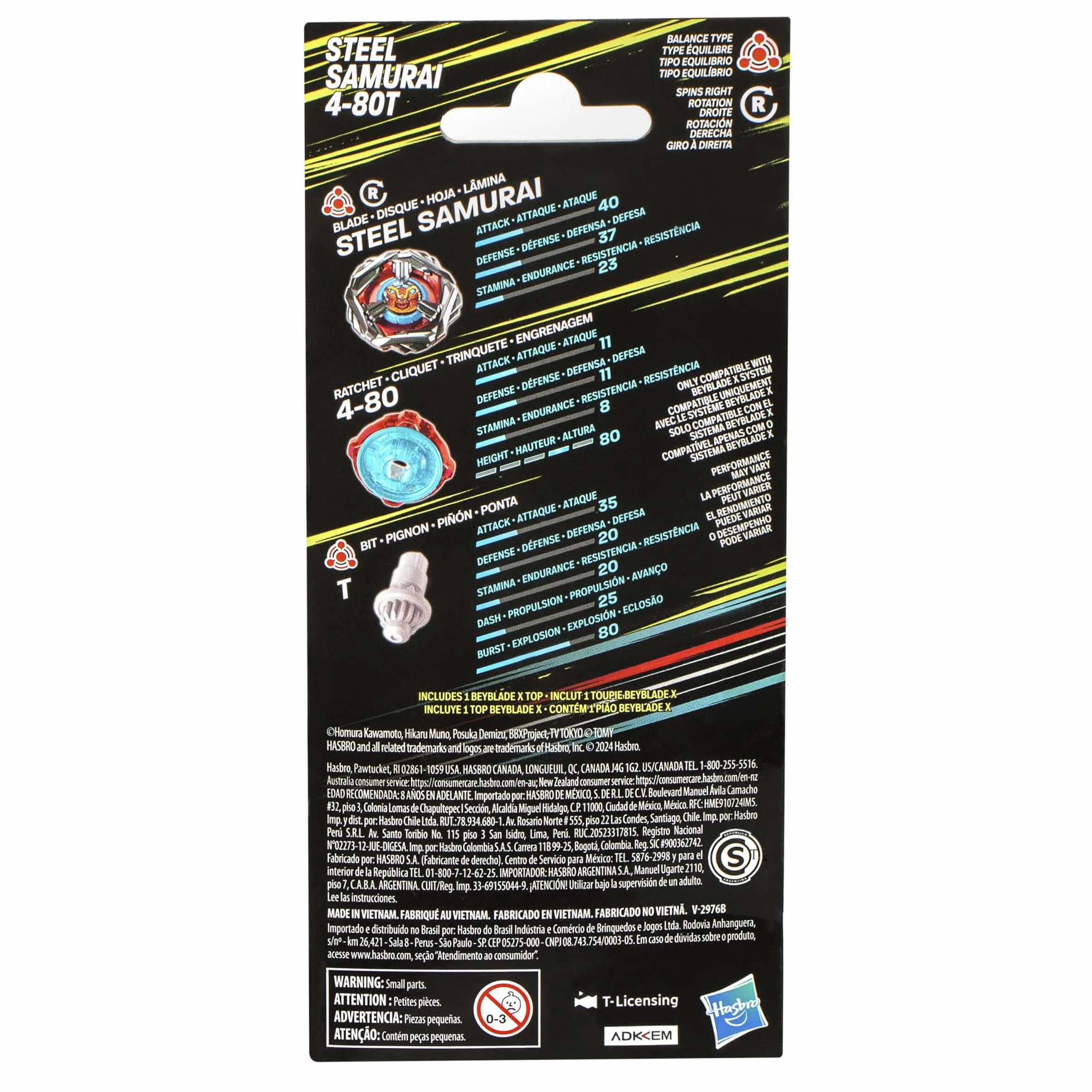 Beyblade X Booster Pack - G0188 - Stalowy bączek Samurai 4-80T