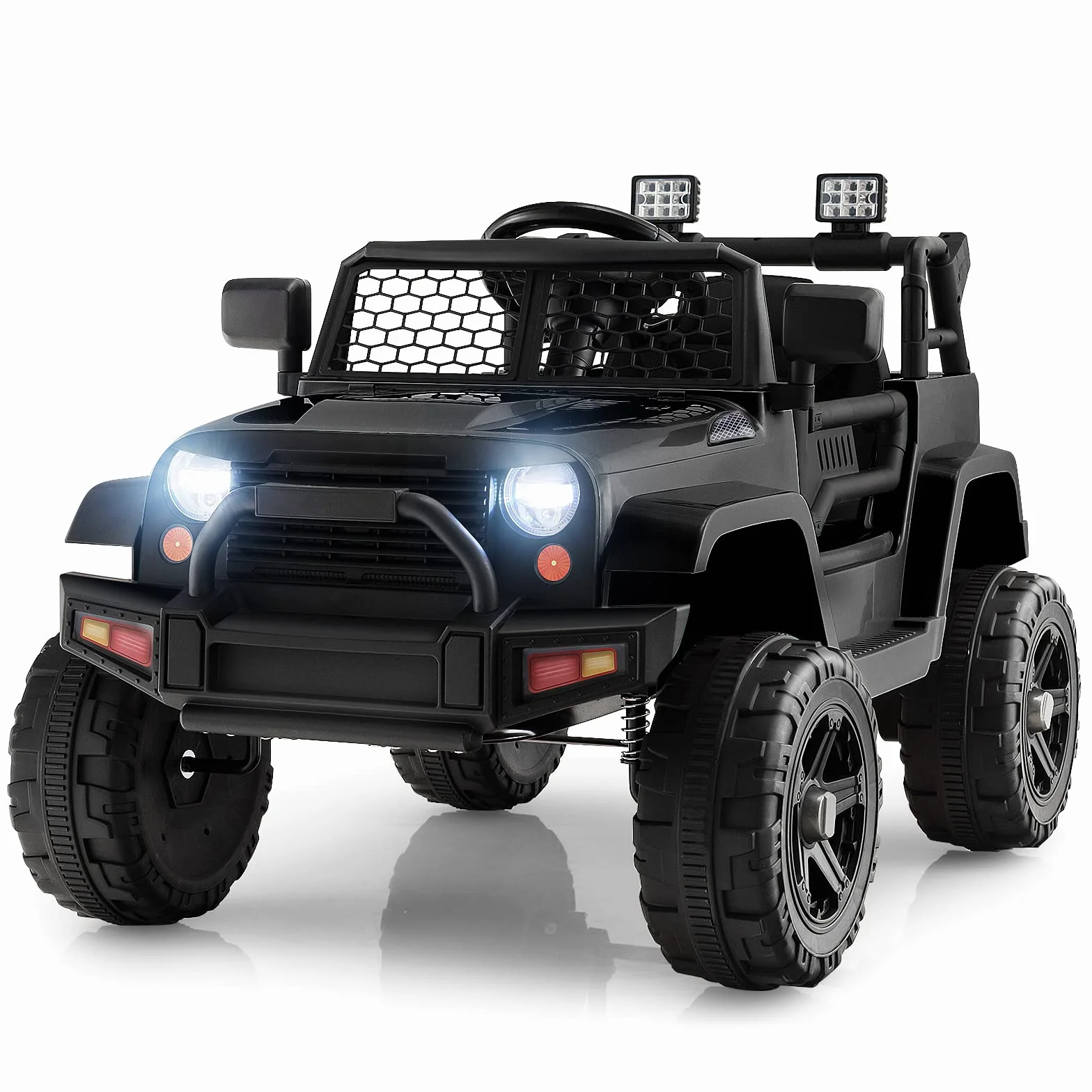 COSTWAY Elektryczny samochód dla dzieci, 12 V, z pilotem zdalnego sterowania, muzyką, USB i reflektorem, pojazd dziecięcy 2,5-4,5 km/h, samochód dla chłopców i dziewczynek od 3 lat (czarny)