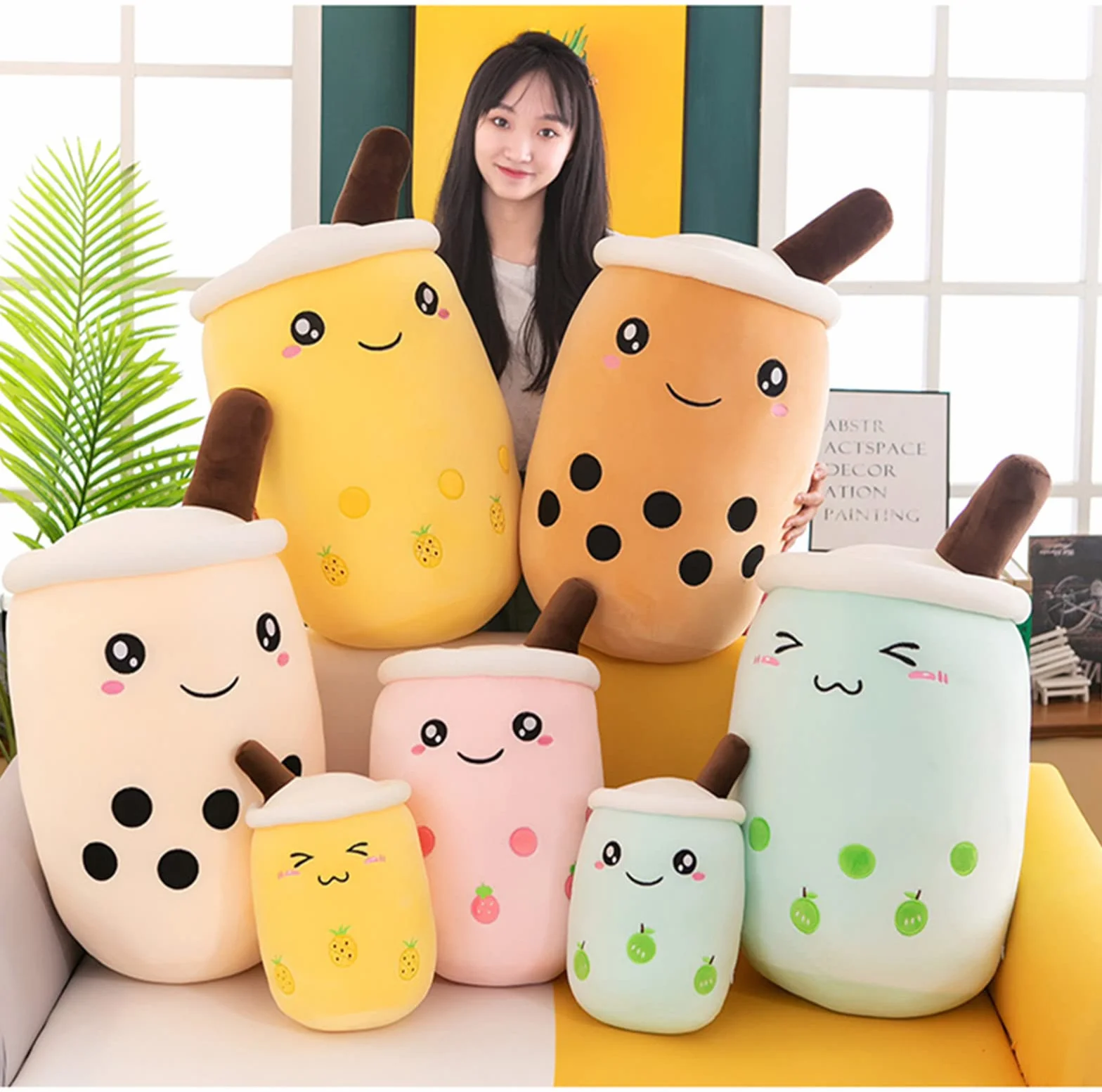 Bubble Tea pluszowe zwierzątko Boba, przytulanka, miękka maskotka do herbaty, miękka lalka, filiżanka do herbaty, poduszka dla dzieci (niebieska wąż, 25 cm)