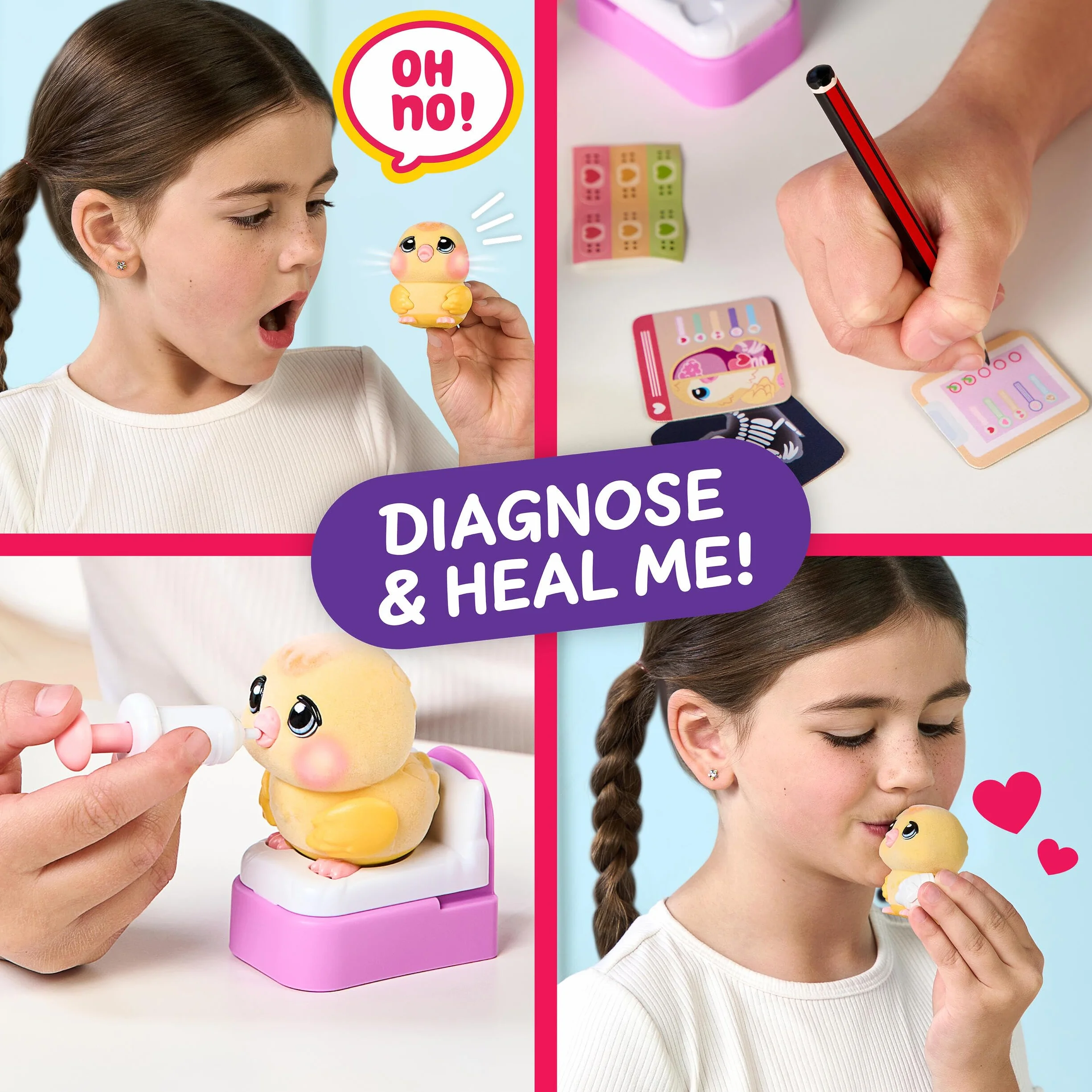 Little Live Pets Ouchies zestaw weterynaryjny - Chirpy Chick, zabawka interaktywna, świecące policzki, akcesoria i zestaw do zabawy 16,7 cm, diagnostyka i pielęgnacja, + 20 dźwięków i reakcji, gra