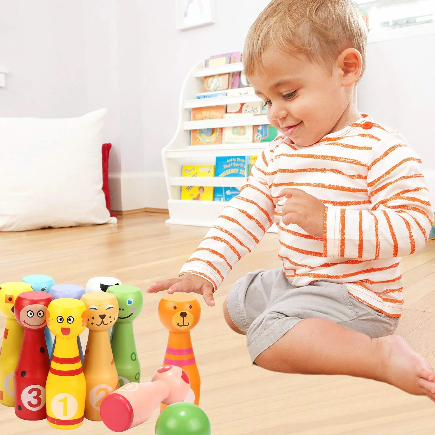 Jacootoys Zestaw kręgli kręgle gra w kręgle z 10 kręgielniami i 2 piłeczkami Interaktywne zabawki dla dzieci 3 4 5 lat