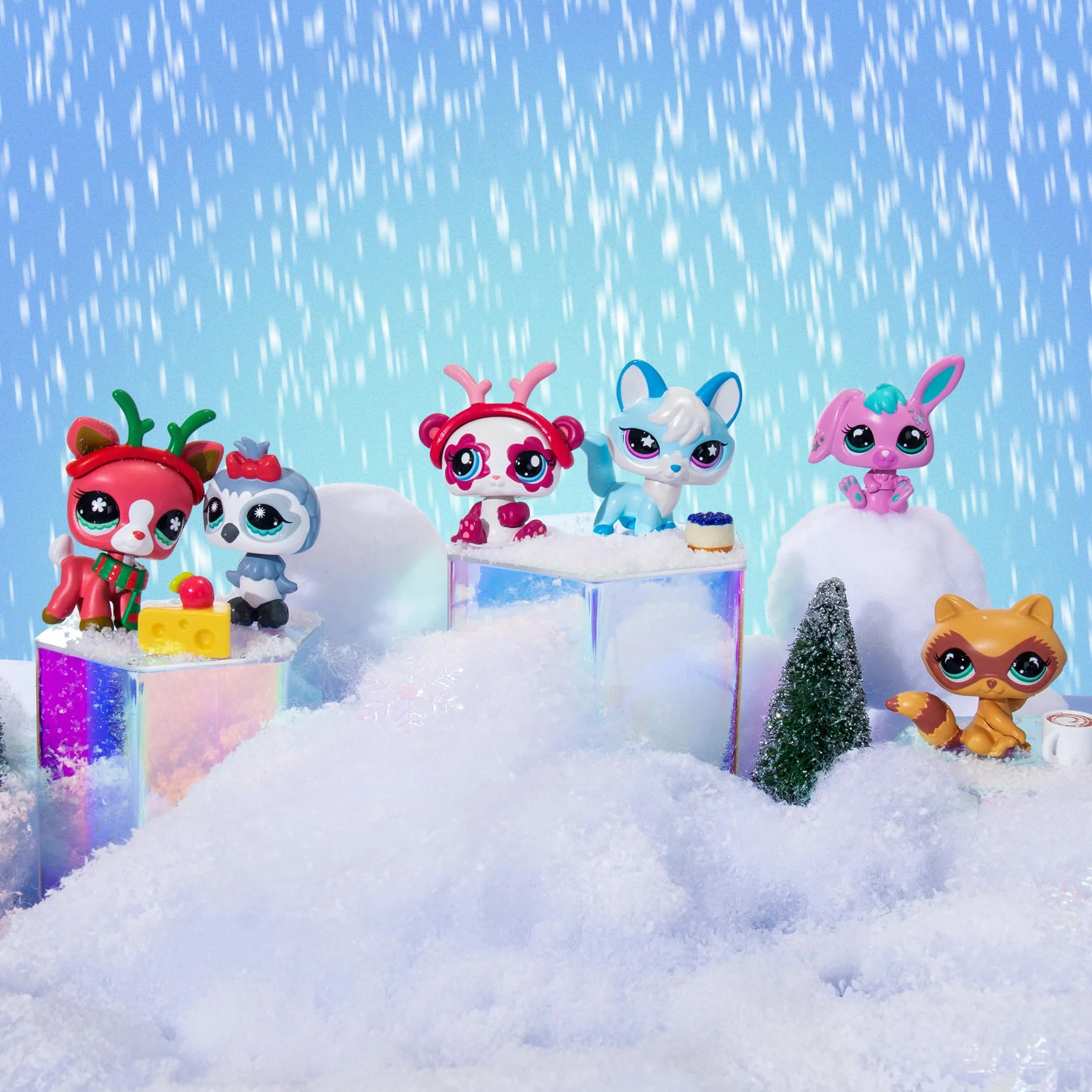 Littlest Pet Shop kalendarz adwentowy dla zwierząt domowych, 8 sklepów dla zwierząt domowych i 16 akcesoriów, kalendarz na Boże Narodzenie, mini figurki ze zwierzętami do kolekcjonowania, zabawki dla