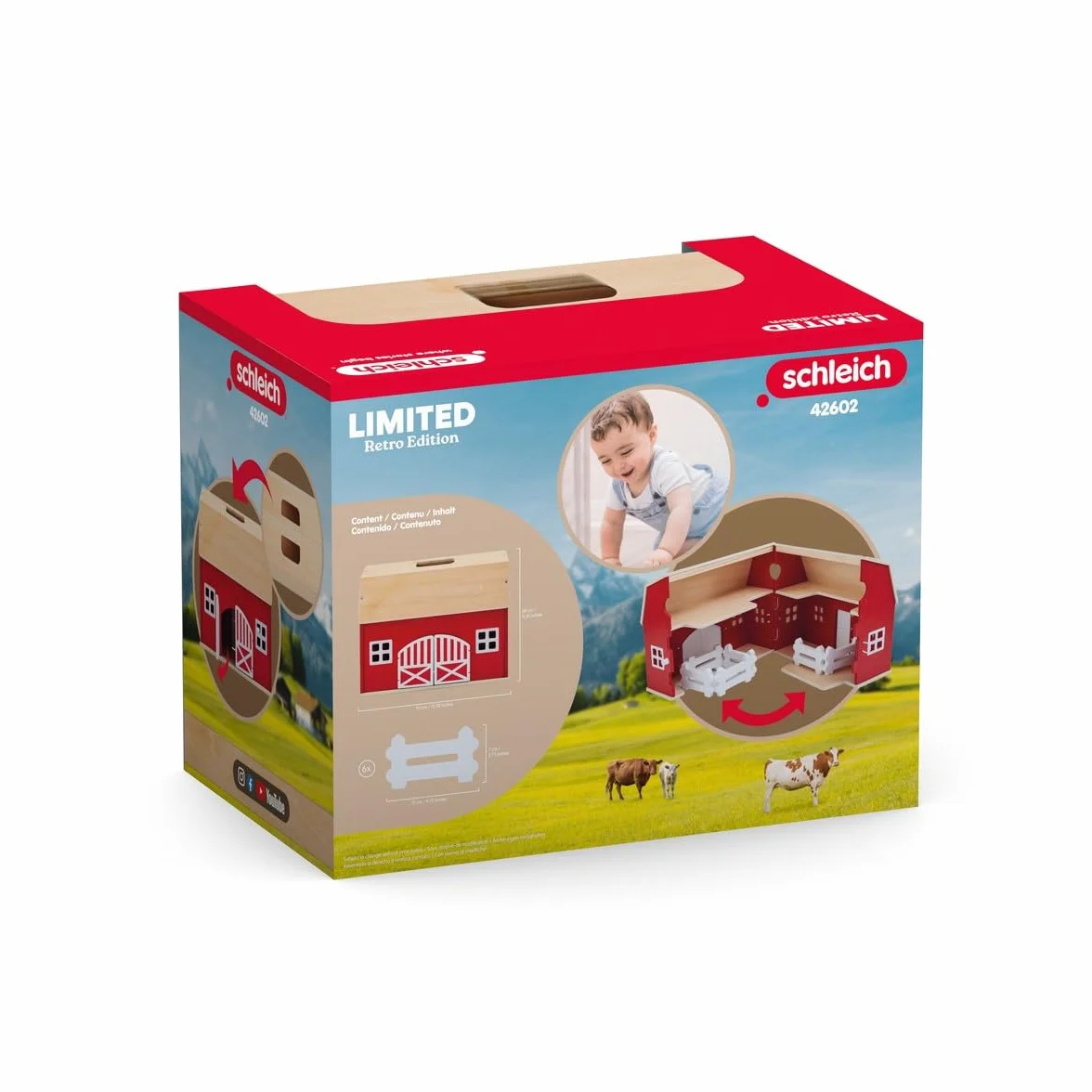 schleich FARM WORLD | Duża drewniana farma 42602 | Zestaw z domkiem, 6 ogrodzeniami i akcesoriami | Rozkładana farma | prezent dla chłopców i dziewczynek | Zabawka od 1,5 roku | Zestaw 7 elementów