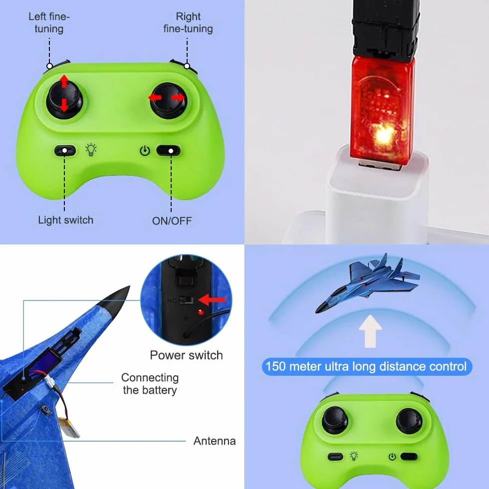 RC samolot 2CH, 2,4 GHz, zdalnie sterowany samolot, zabawka styropianowa ze światłem LED, zdalnie sterowany samolot z pilotem zdalnego sterowania i ładowaniem USB, samolot RC dla dorosłych