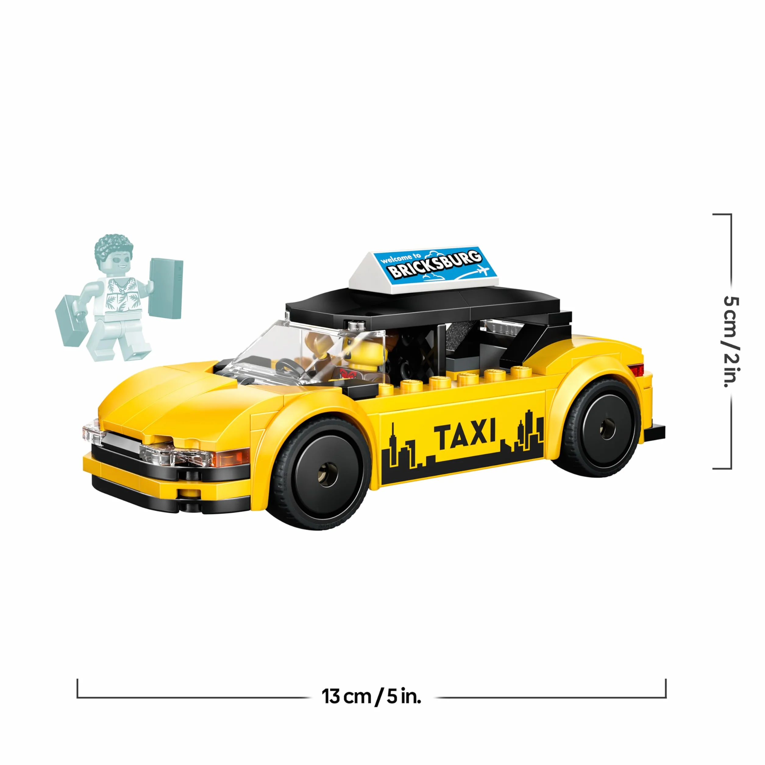 LEGO City Żółta taksówka, samochód do zbudowania i dwie minifigurki, zabawka dla dziecka, pomysł na prezent dla 5-latka, na urodziny dla chłopca i upominek dla dziewczynki, ozdoba na biurko 60487