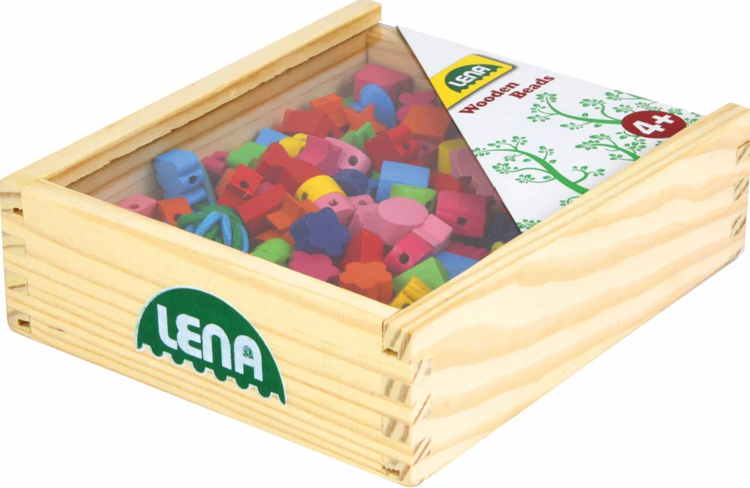 SIMM Spielwaren Lena 32020 zestaw drewnianych koralików do majsterkowania, 164-częściowy, w drewnianym pudełku