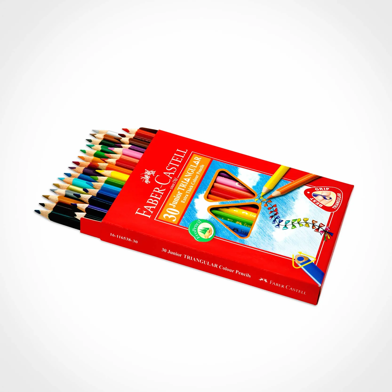 FABER-CASTELL 116530 – kredki trójkątne Jumbo, 30 kredek w kartonowym etui, dla dzieci i dorosłych