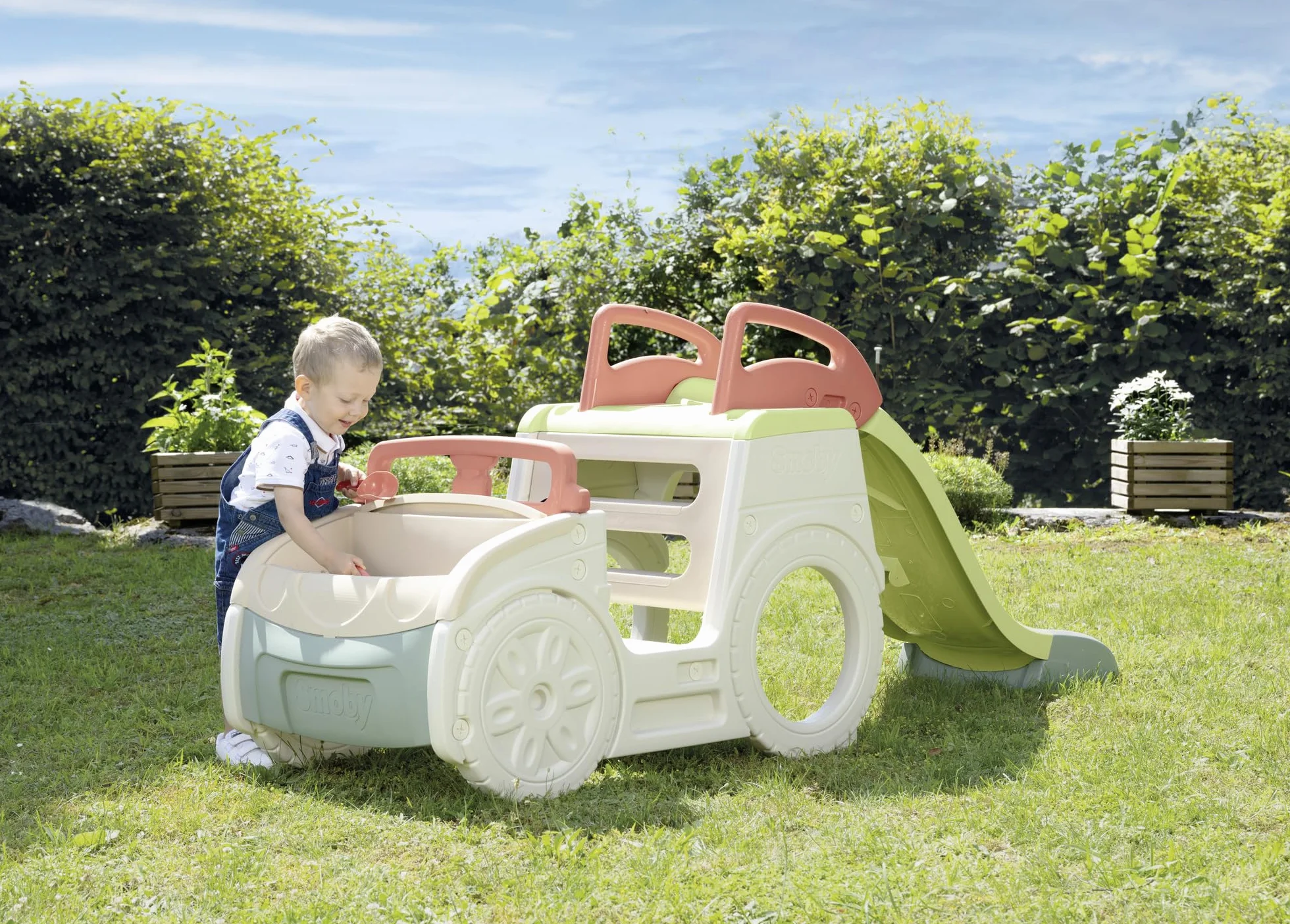 Smoby Life Samochód przygodowy wielofunkcyjny 3 aktywności pozycja kierowcy zjeżdżalnia piaskownica materiał z recyklingu od 18 miesięcy