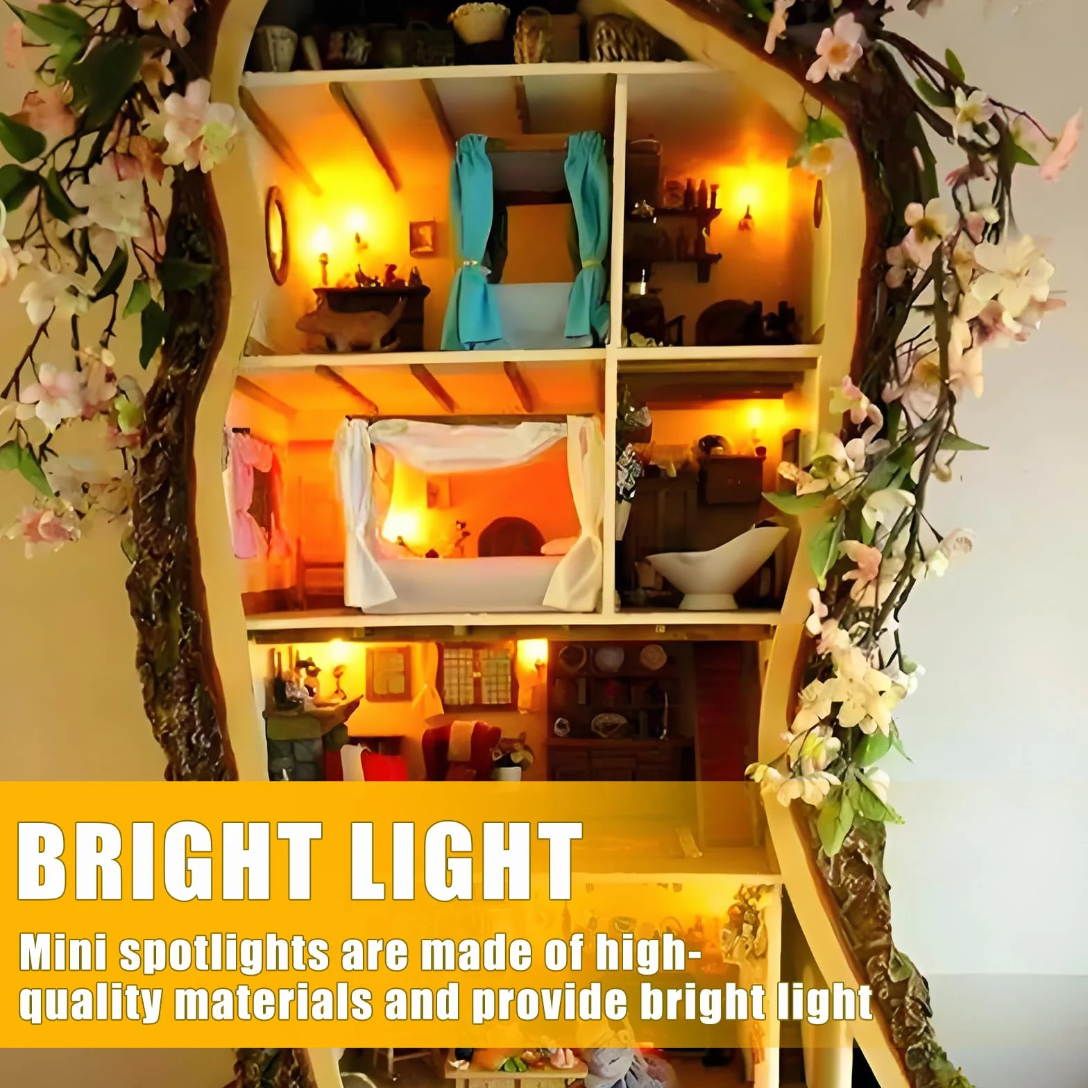 Joycabin Miniaturowe lampy LED 3V 1W do domków dla lalek z uchwytem na baterie AA