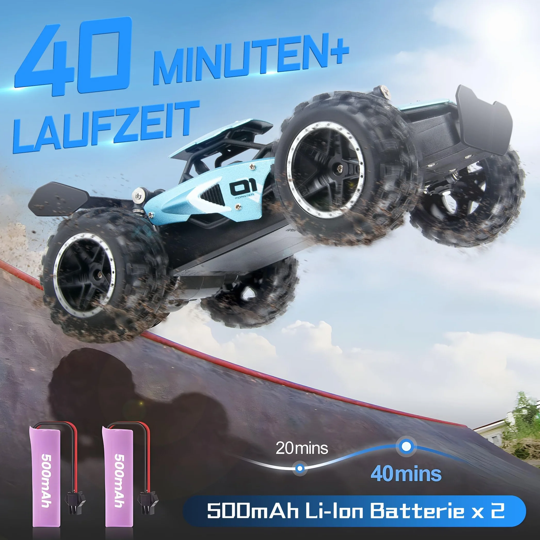 Zdalnie Sterowany Samochód, 2,4 GHz 1:18, proporcjonalny 2WD 20+ km/h, Hobby, Offroad RC Auto, Wodoszczelny, RC Car dla dzieci ab 6 lat,Niebieski