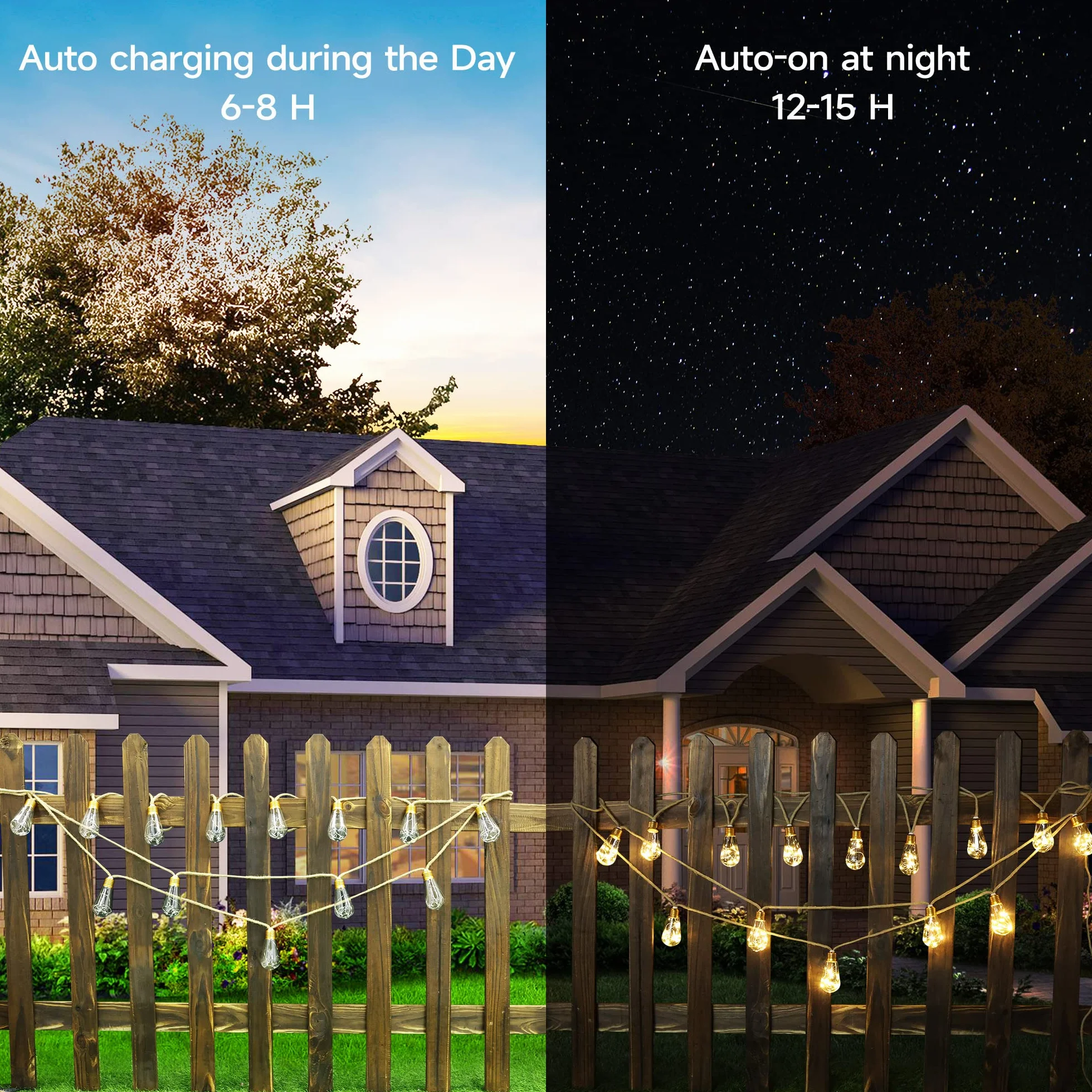 Geemoo Solarny łańcuch świetlny z liny konopnej, 8 m, 160 LED, wodoodporny, z 16 nietłukącymi się żarówkami, do ogrodu, na patio, imprezę, podwórko, dekoracja bożonarodzeniowa (ciepła biel)