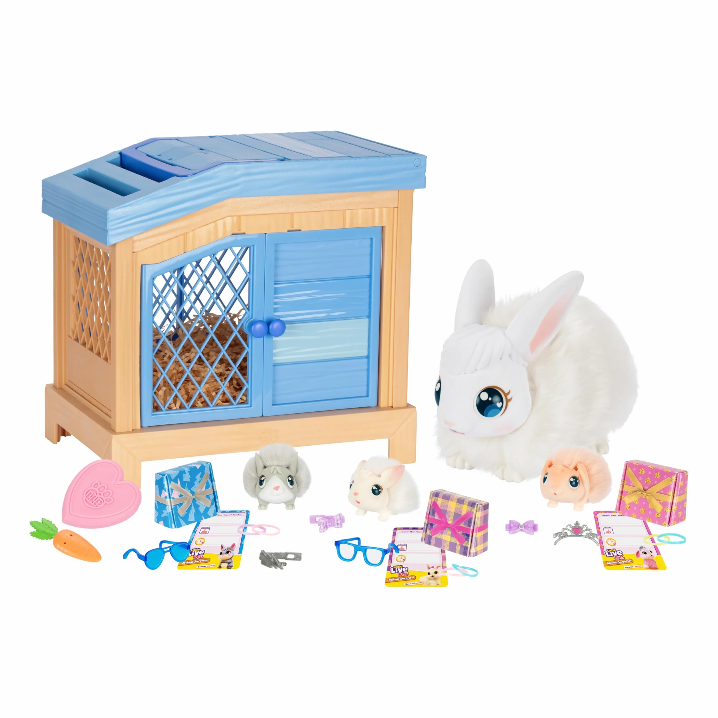 Little Live Pets Mama niespodzianka - Królik Zajmij się mamą Ona spodziewa się 3 dzieci! Interaktywny królik i zestaw do zabawy z króliczkiem Ponad 20 dźwięków i reakcji Akcesoria dla niemowląt od 4