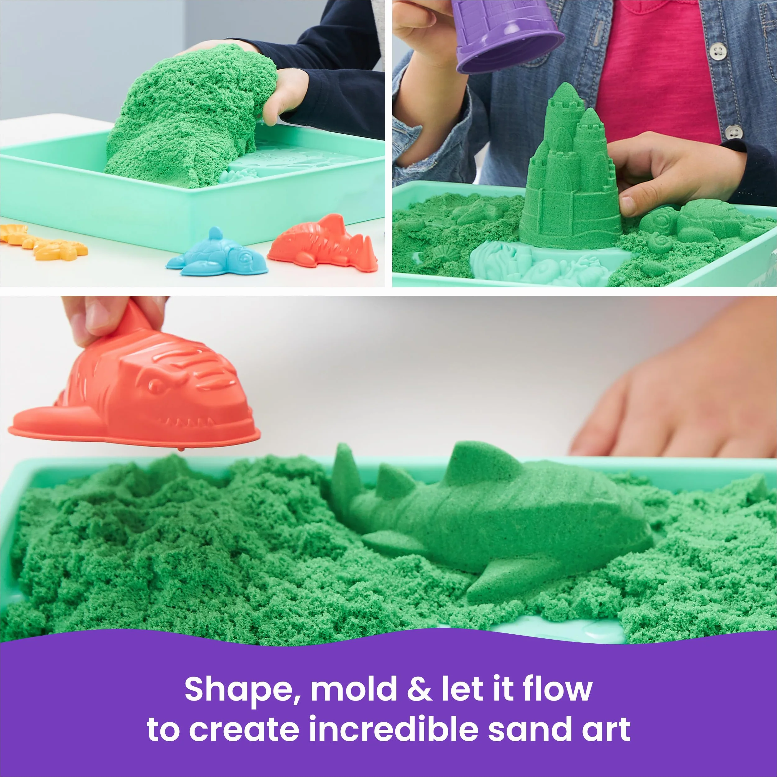 Kinetic Sand - Zestaw piaskownica. Zielony piasek do zabawy
