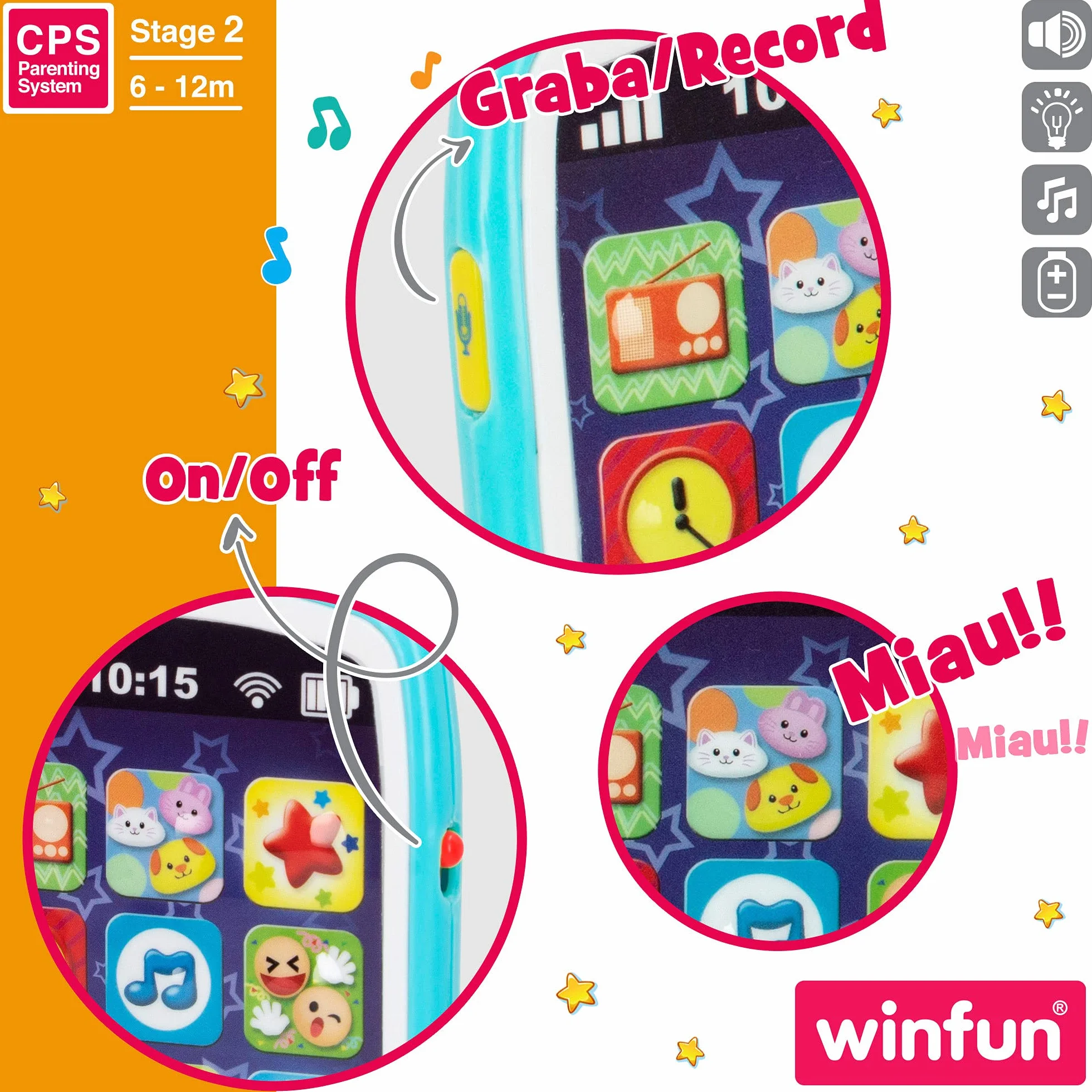 winfun (44523), muzyczny telefon komórkowy dla dzieci, różne kolory/wzory