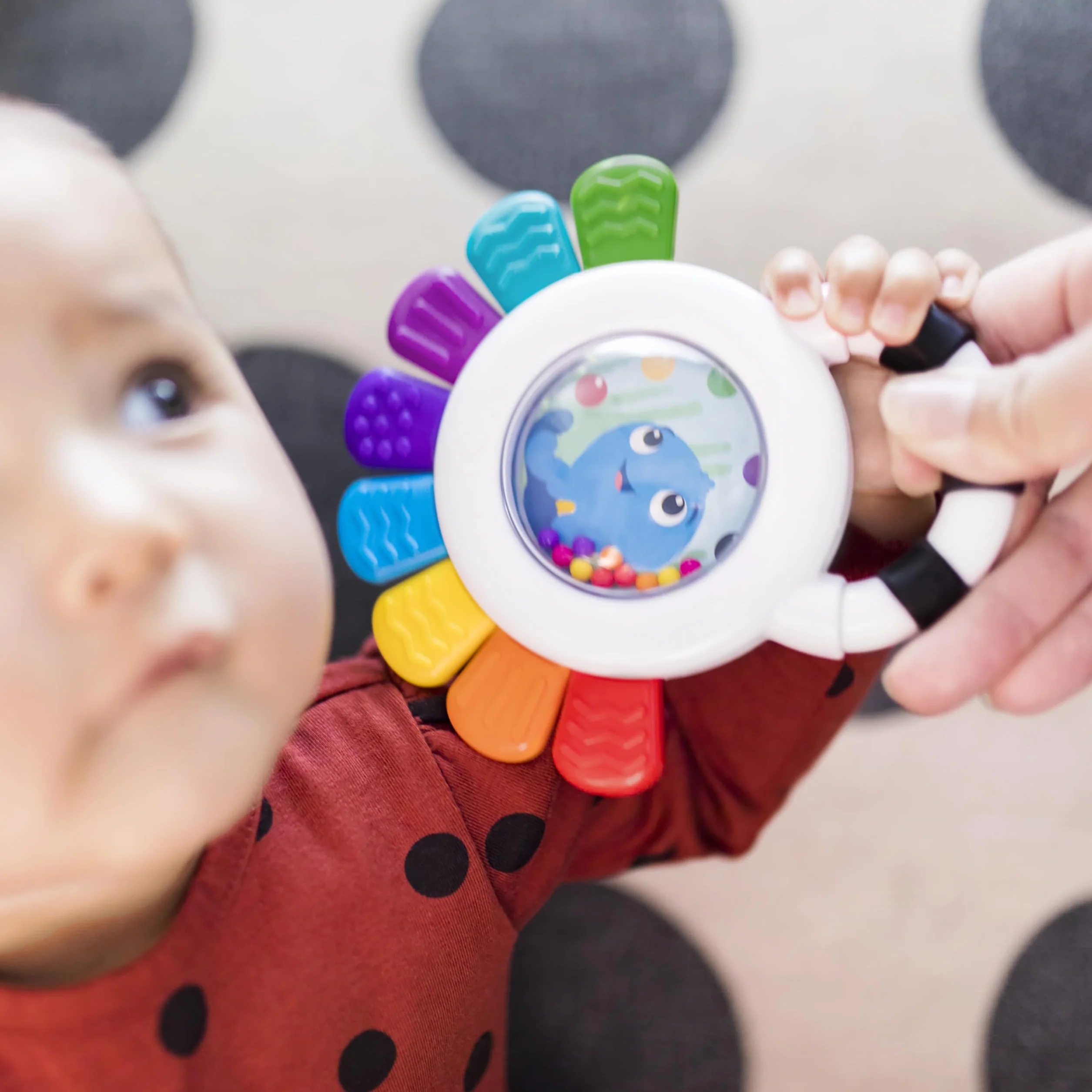 Baby Einstein Outstanding opus, sensoryczna grzechotka i gryzak w kształcie ośmiornicy, nie zawiera BPA, chłodząca, wspomaga wzrok, słuch i uczucie, 12487, wielokolorowa