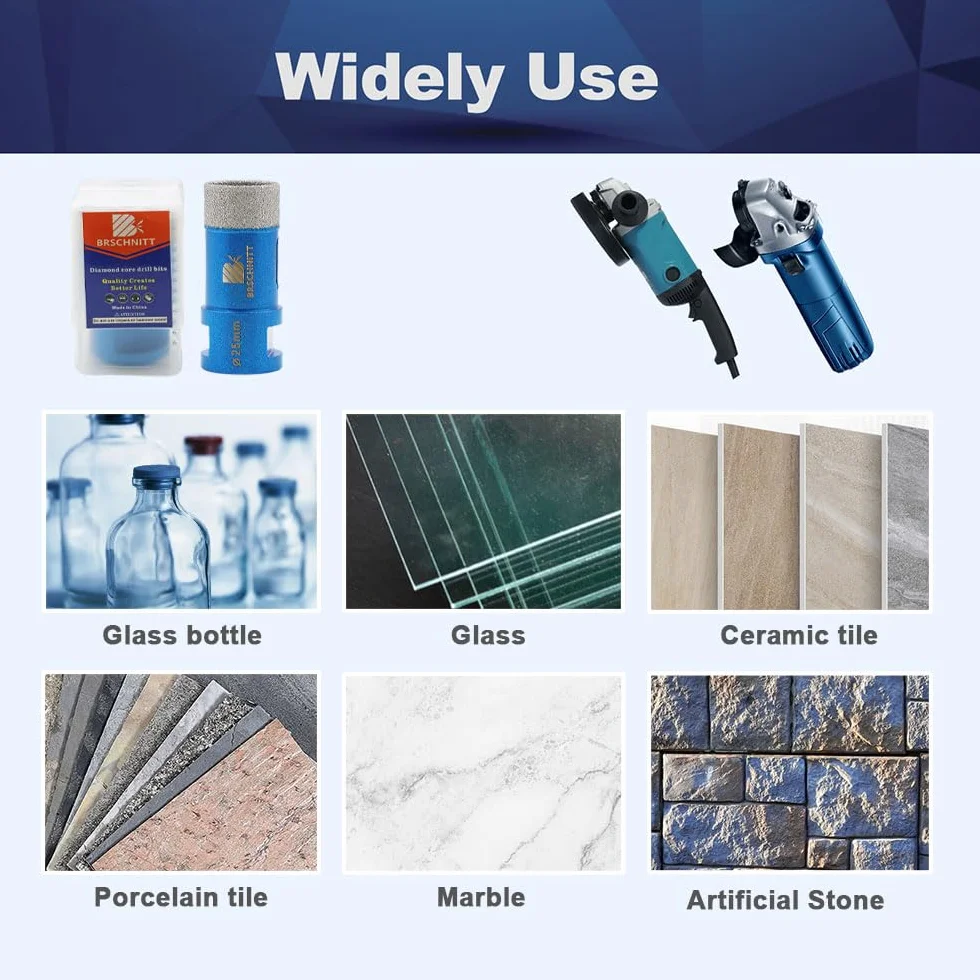 Diamentowe wiertło do szkła, wiertło do płytek, wiertło suche 25 mm - BRSCHNITT M14 diamentowa koronka wiertnicza do szkła, ceramiki, porcelany, płytek, gresu porcelanowego, marmuru