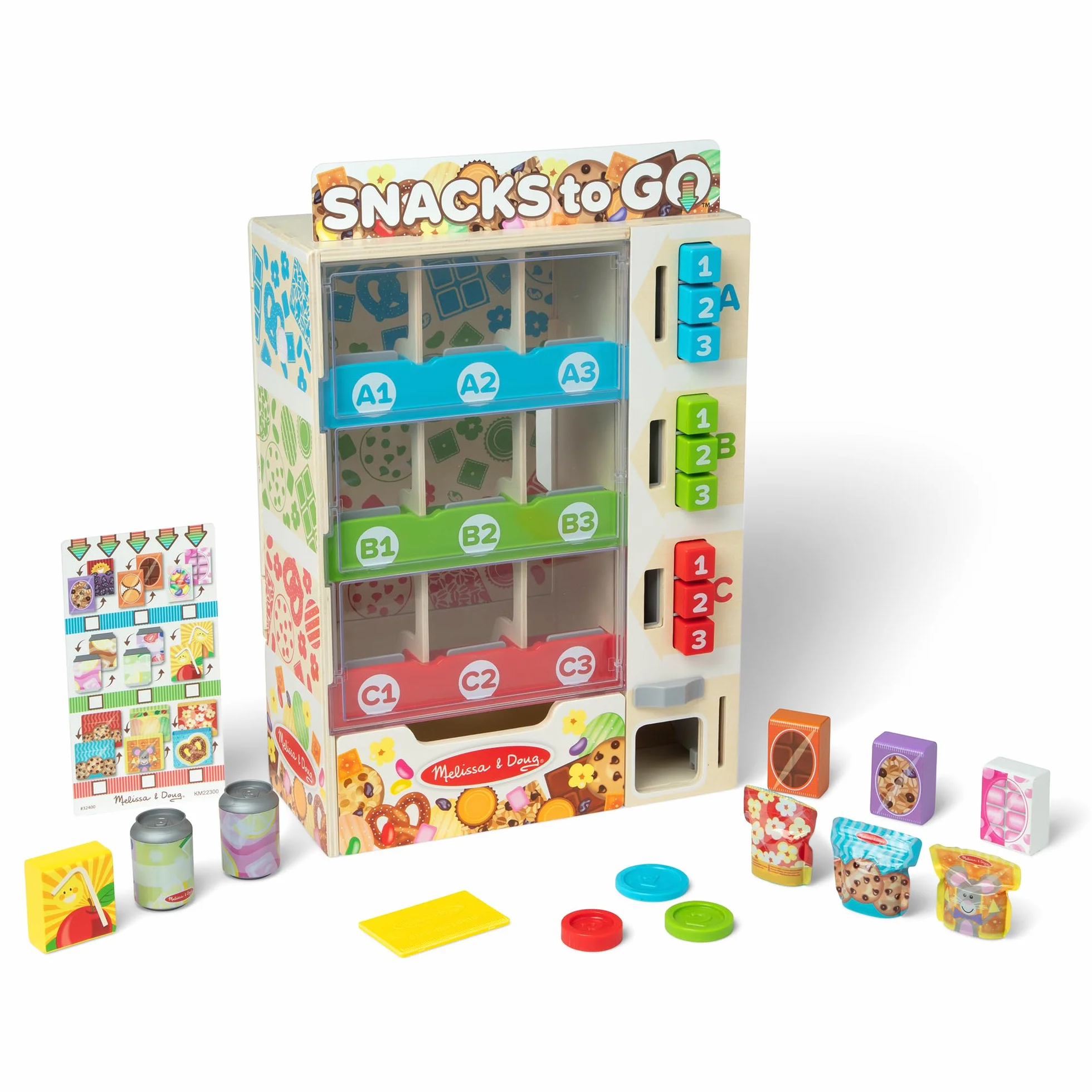 Melissa & Doug Drewniany automat sprzedający do sortowania, magazynowania i wybierania, drewniana zabawka dla dzieci w wieku powyżej 3. roku życia