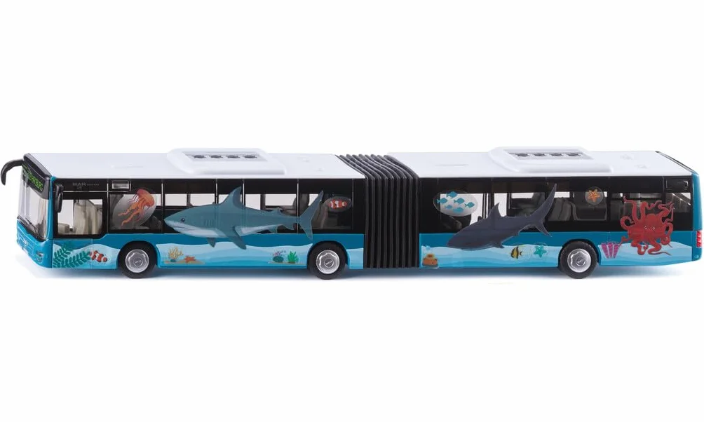 siku 3736, MAN Autobus przegubowy, 1:50, W zestawie 2 arkusze naklejek, Metal/Tworzywo sztuczne, Turkusowy, Zabawkowy model, Gumowe opony, Otwierane drzwi