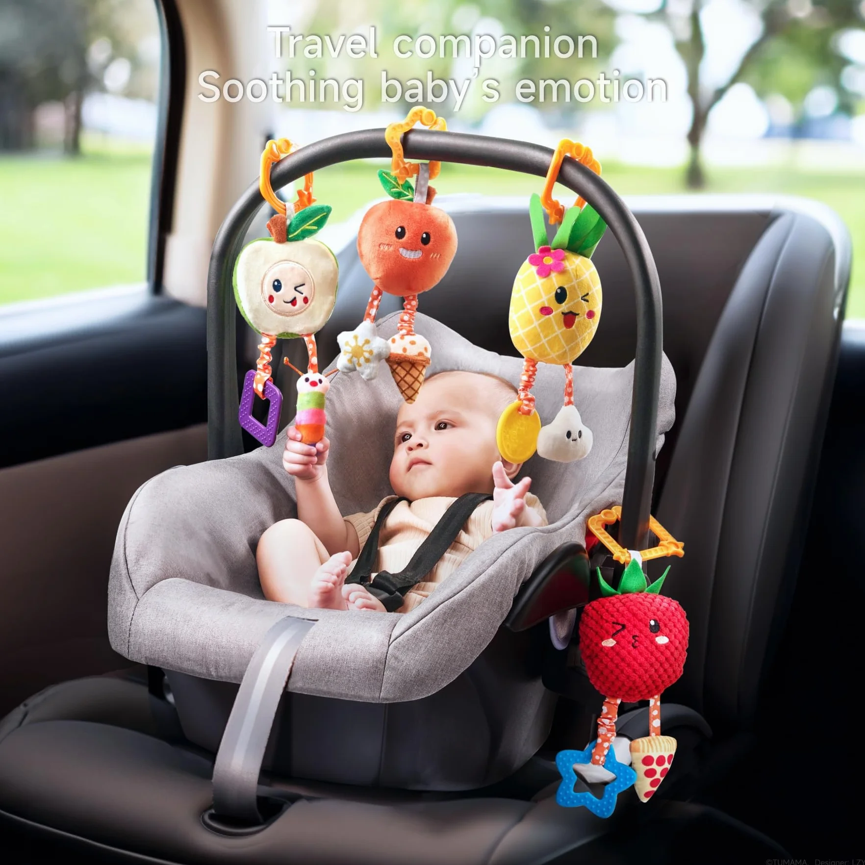 OR OR TU Zabawki dla niemowląt 0 3 6 9 12 miesięcy Łańcuch do wózka z gryzakiem Dzwonek 4szt Śliczne owoce Grzechotka dla niemowląt Gondola do łóżeczka Zabawka do wózka na prezent dla niemowląt