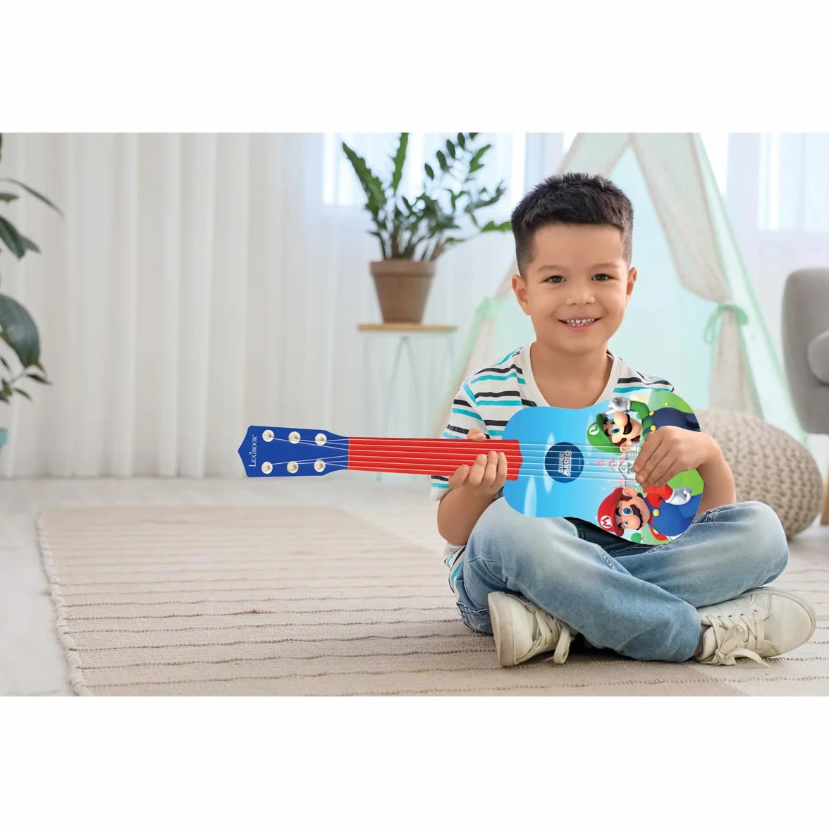 Lexibook Nintendo Mario Luigi My First Guitar, 6 Strun Nylonowych, 53 cm, Przewodnik w Zestawie, Niebieski, Czerwony, K200NI