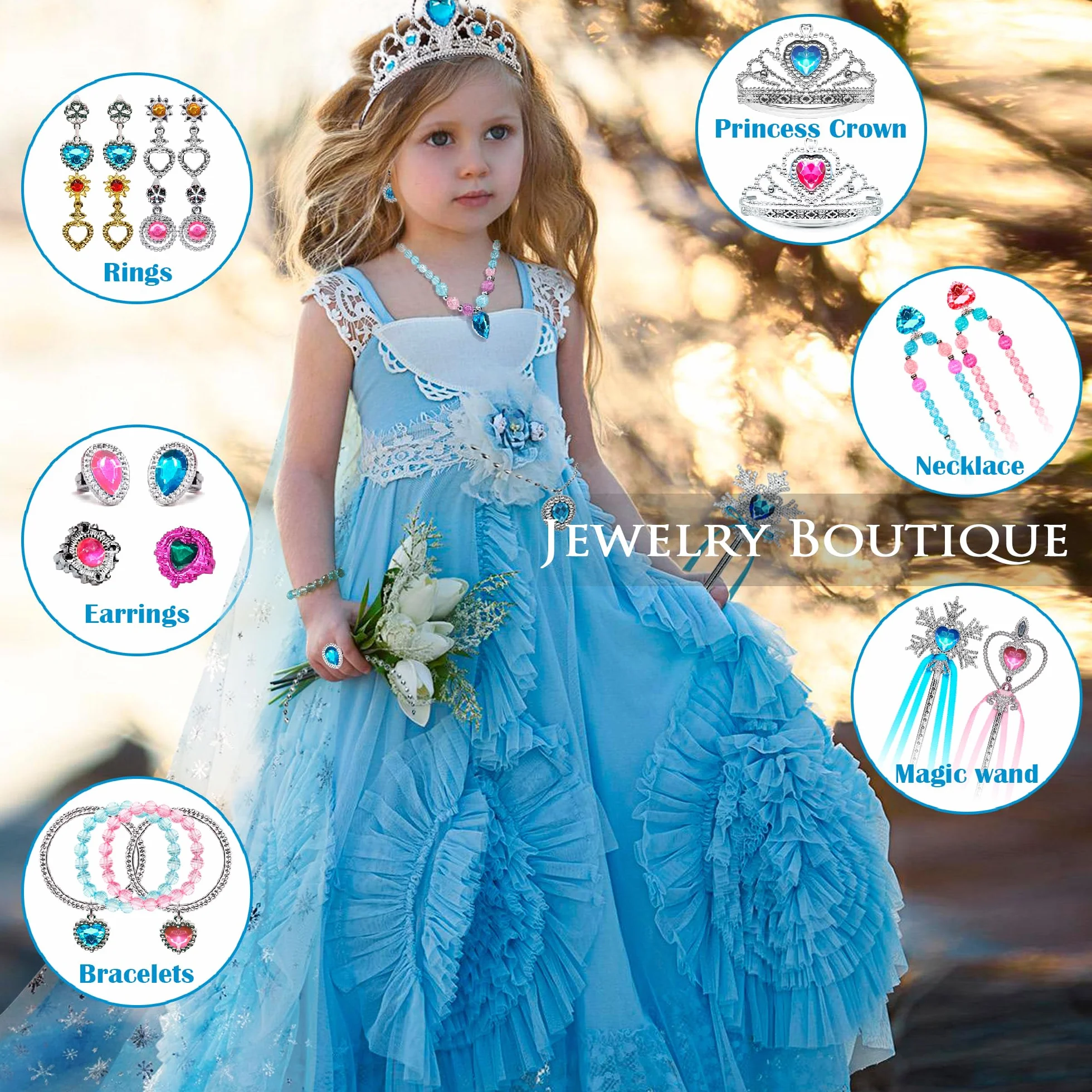 Princess Dress Up dziewczęce buty – buty dla małych dzieci do zabawy i udawanie biżuterii, zestaw akcesoriów, zabawka dla dzieci z koroną, pierścionek, bransoletka dla małych dziewczynek w wieku 3-6