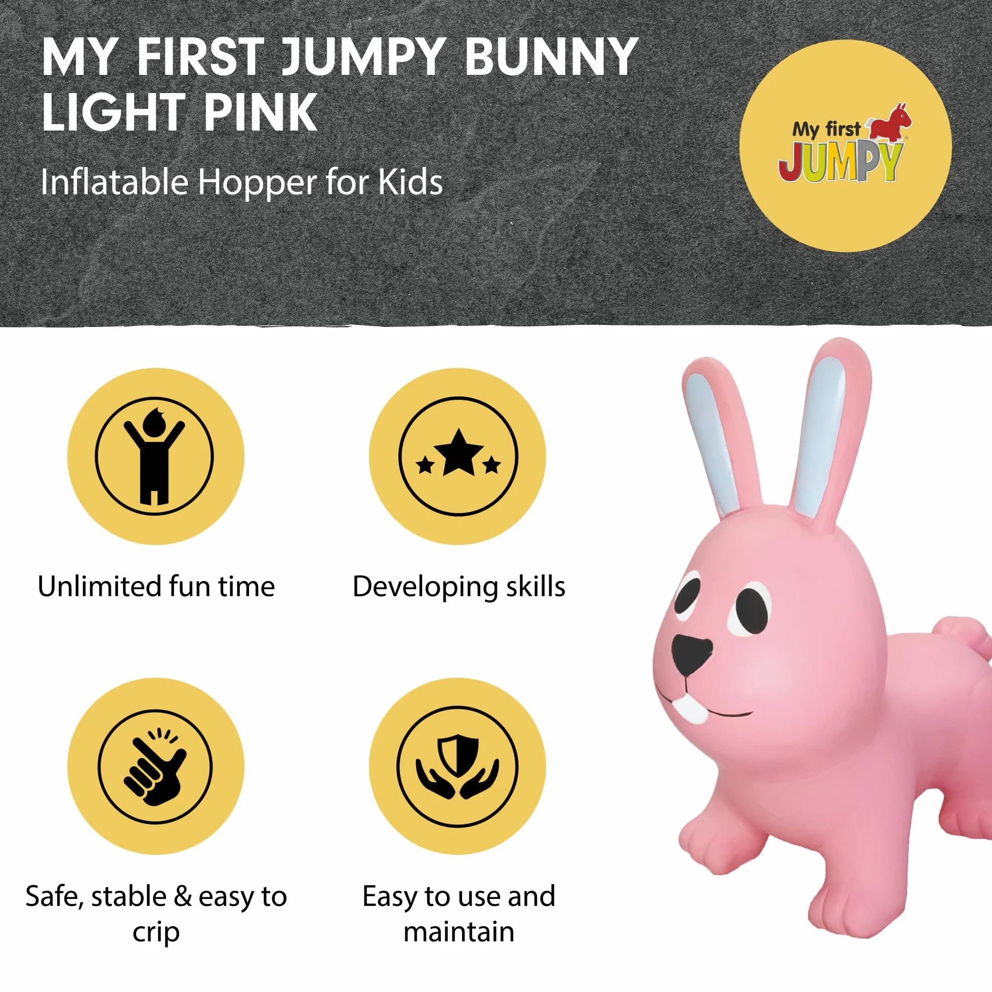 Gerardo's Toys Jumpy Zwierzęta do skakania zając jasnoróżowe ok. 58 cm – skaczące zwierzęta od 1 roku życia – nadmuchiwane zwierzęta do użytku wewnątrz i na zewnątrz – w zestawie pompka
