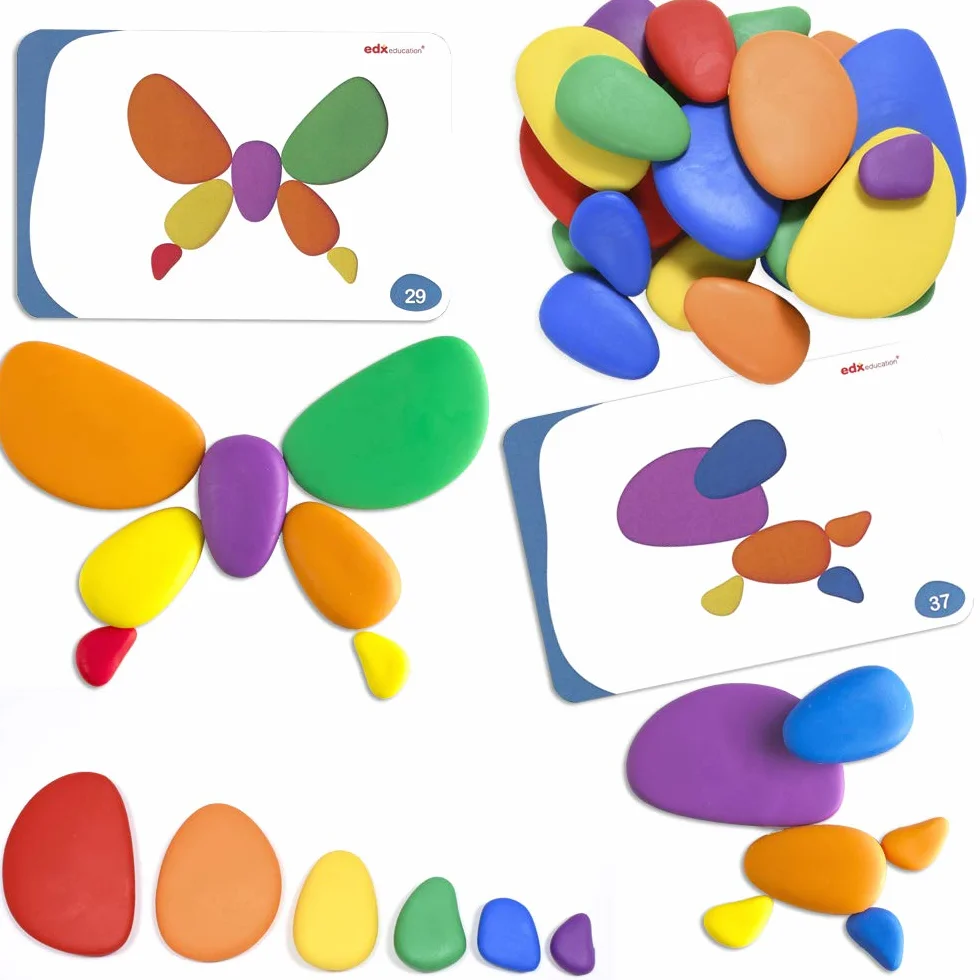 Rainbow Pebbles | Zestaw 36 + 40 aktywności | Oryginalne kamienie do sortowania i układania w stos | Zasoby wczesnej matematyki
