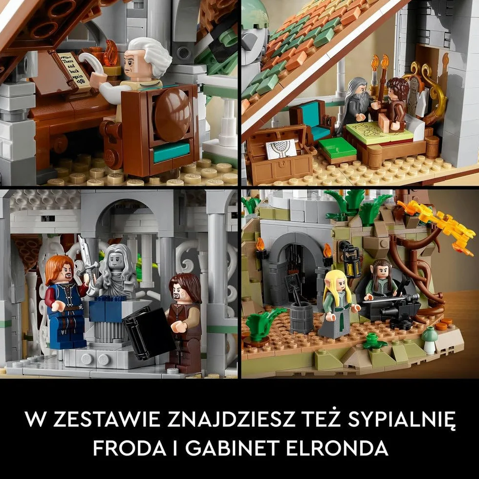 LEGO 10316 Icons WŁADCA PIERŚCIENI: RIVENDELL, duży zestaw klocków konstrukcyjnych dla dorosłych z 15 minifigurkami, w tym Frodo, Sam i Bilbo Baggins, replika Rivendell, pomysł na prezent