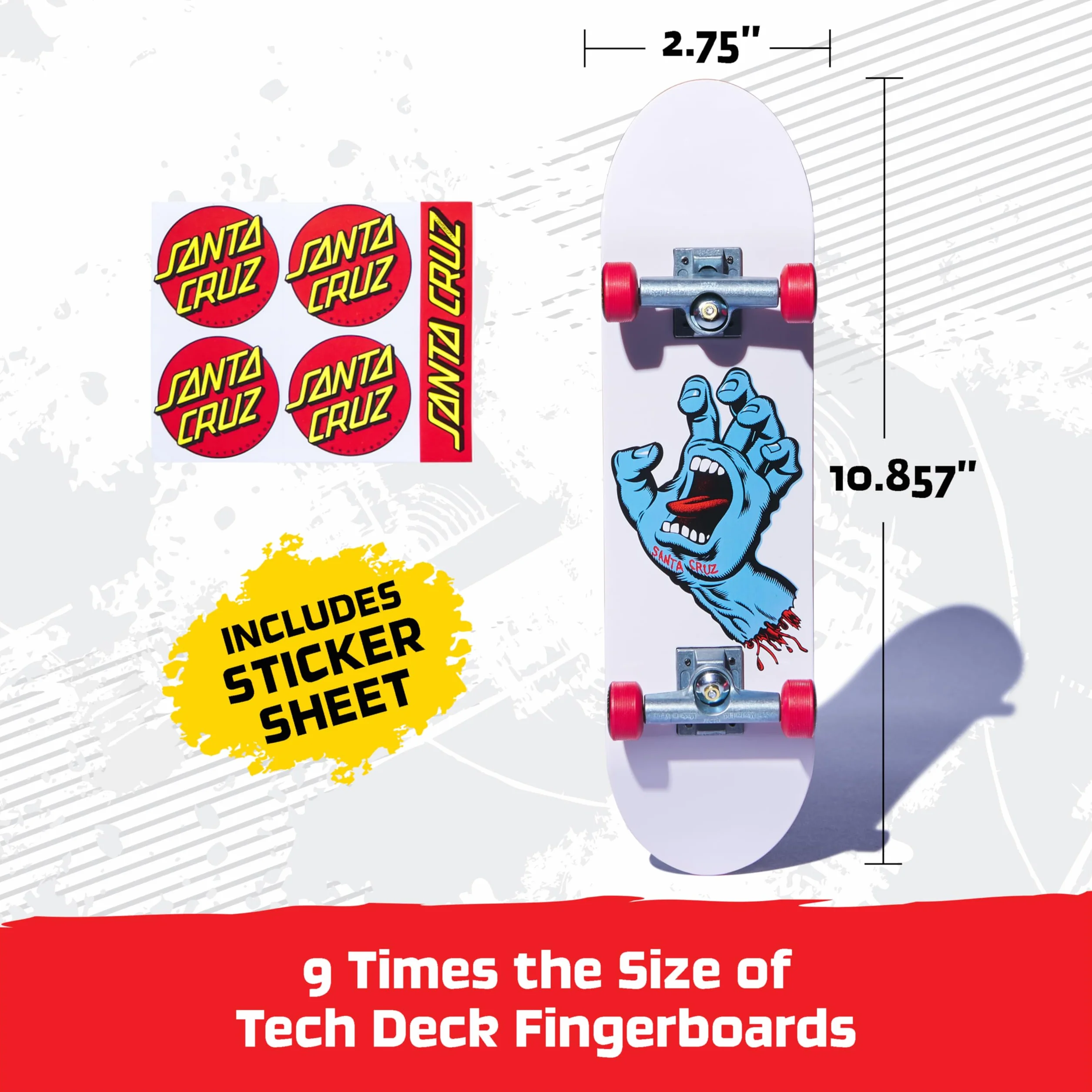Tech Deck, Handboard Santa Cruz; Autentyczne mini deskorolki, zabawki dla dzieci dla chłopców i dziewczynek, od 6 lat (tylko do użytku ręcznego)
