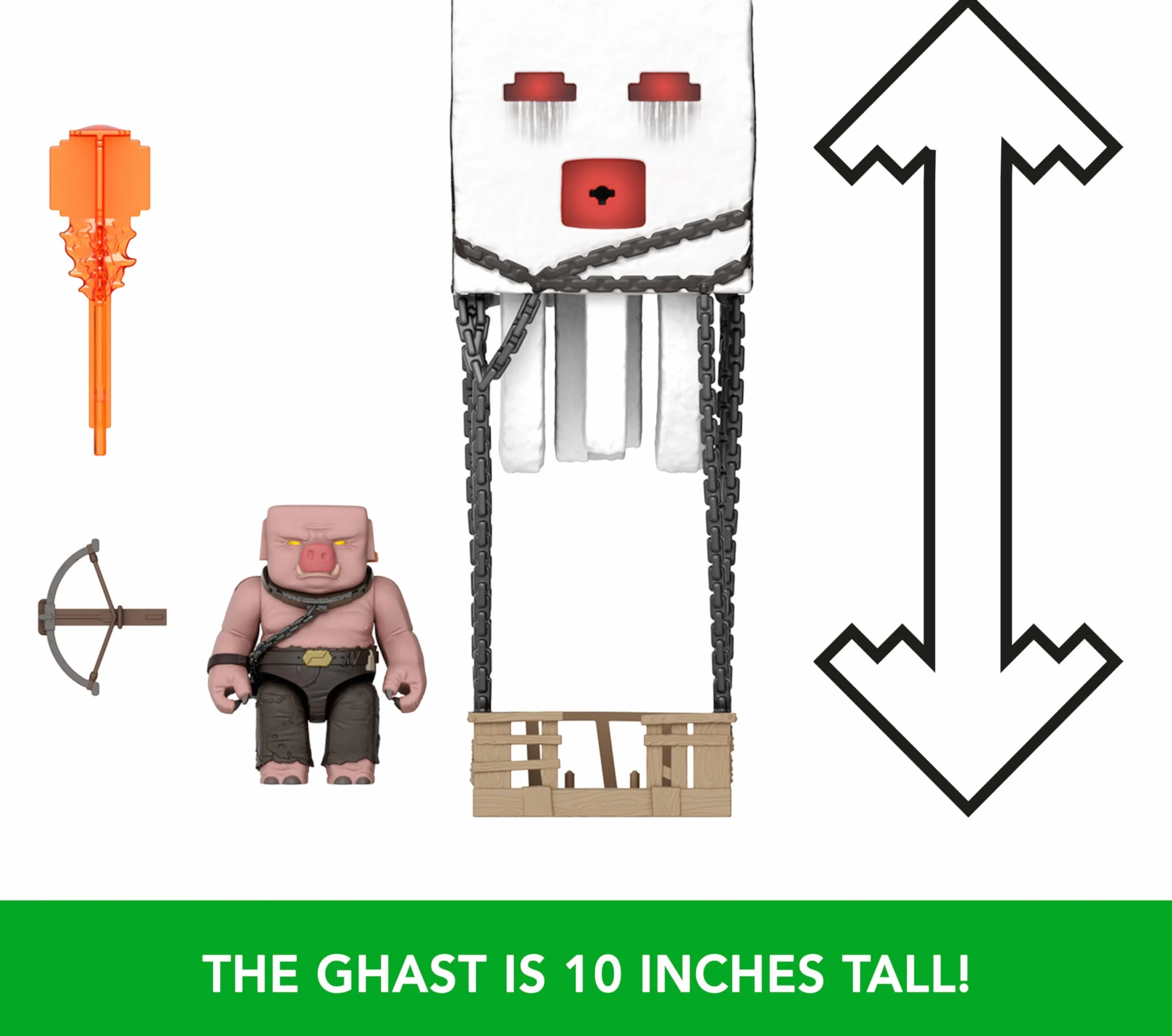 Mattel Minecraft Movie Atakujący Ghast z pociskiem Zestaw ze światłami, dźwiękami, wyrzutnią i pociskiem oraz figurka Piglin Wojownik, interaktywna zabawka inspirowana filmem, JFB69
