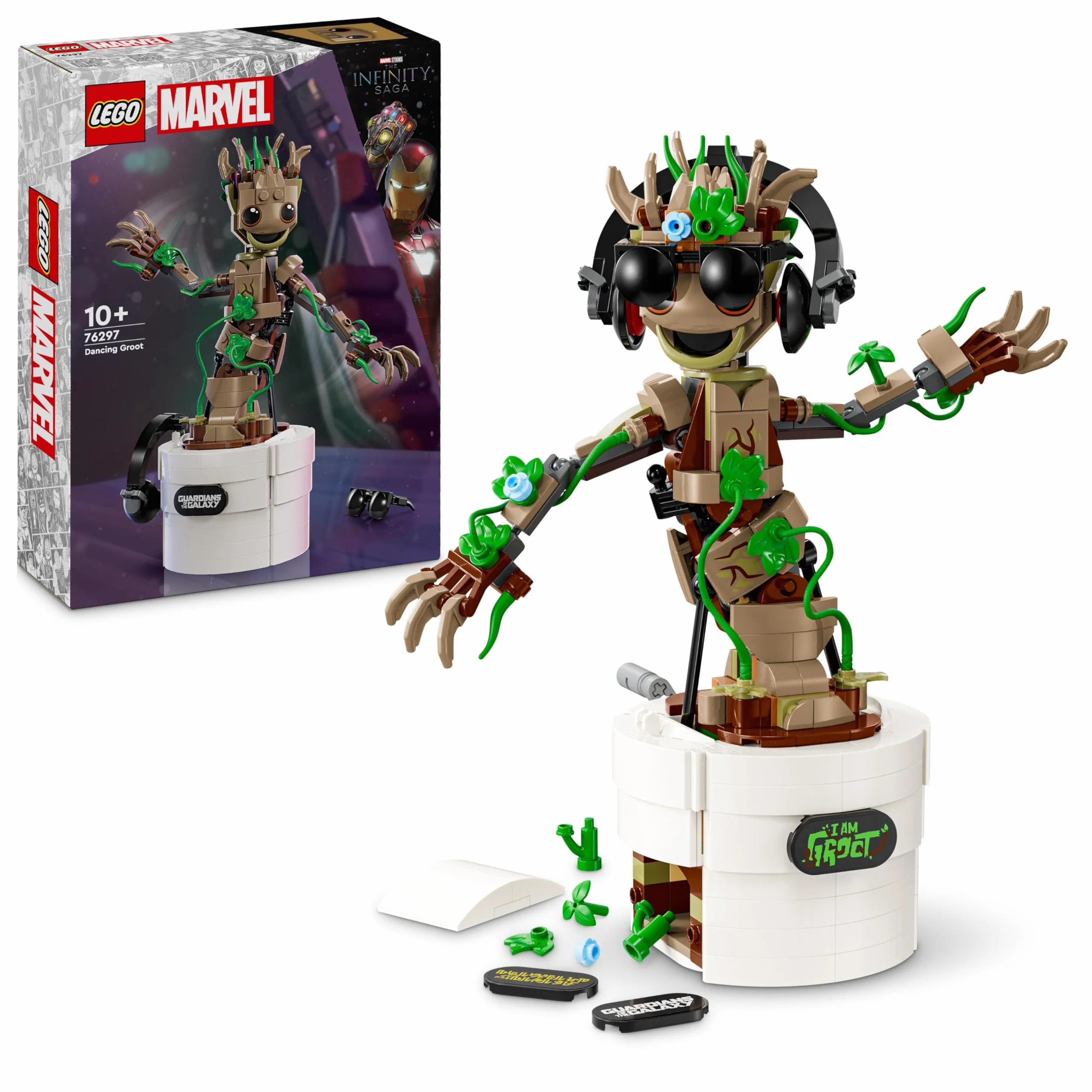 LEGO Marvel Tańczący Groot, Interaktywna Zabawka do Zbudowania, dla Fana Strażników Galaktyki, Figurka Superbohatera, Pomysł na Prezent dla 10-latka, Chłopca i Dziewczynki, 76297