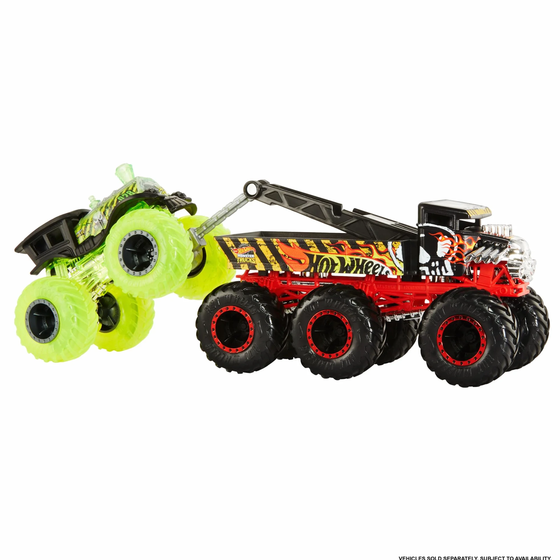 Hot Wheels Monster Trucks 6-kołowa ciężarówka w skali 1:64 do transportowania lub holowania innych pojazdów (zawartość zestawów może się różnić), HWN86