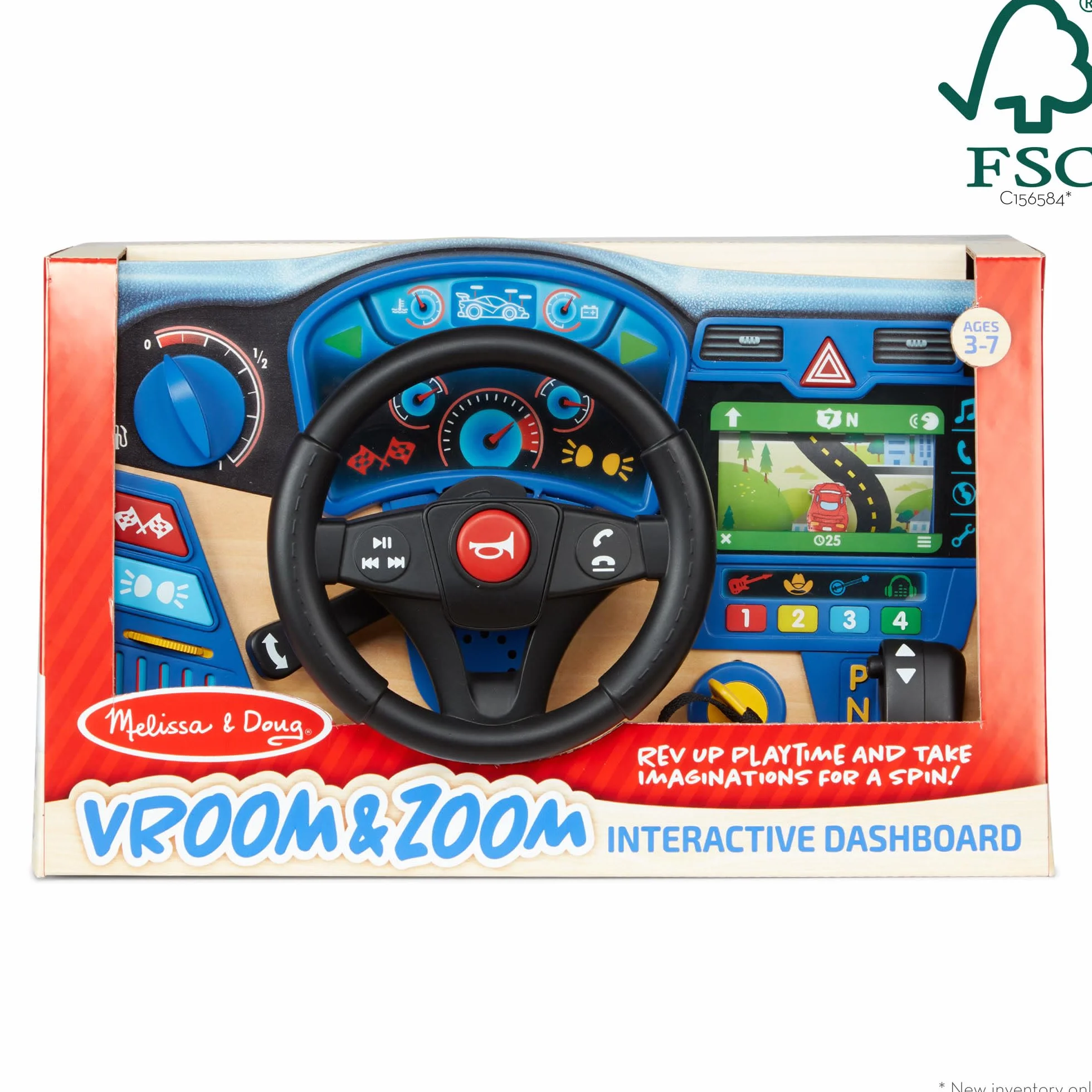 Melissa & Doug Vroom & Zoom – drewniana deska rozdzielcza Zabawa imaginacyjna 3+ Prezent dla chłopca lub dziewczynki