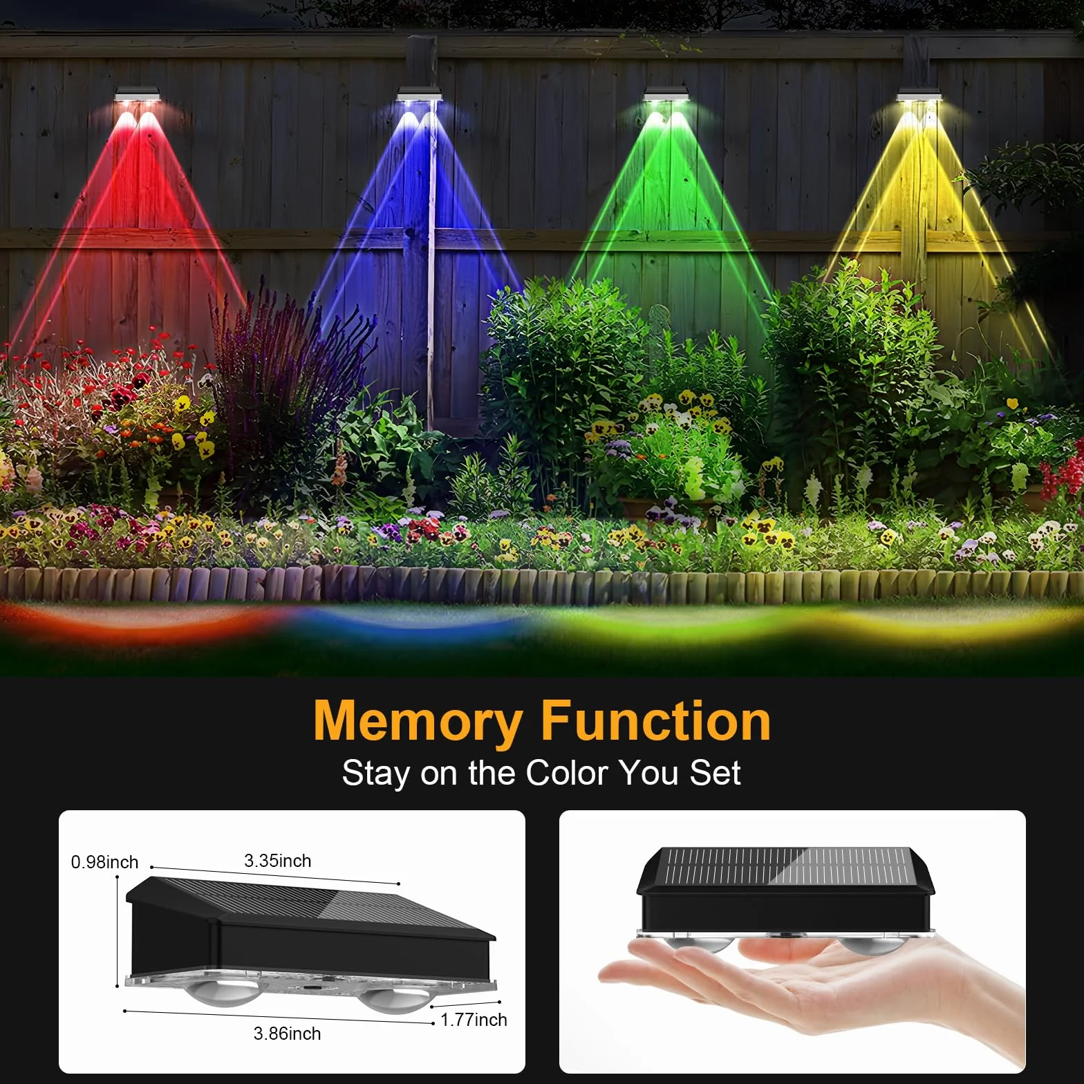 4 x solarna lampa solarna do użytku na zewnątrz, wodoodporna lampa solarna z 4 trybami ciepłej bieli / zimnej bieli / 2 trybami RGB, oświetlenie ogrodowe LED, na taras, ścianę, schody
