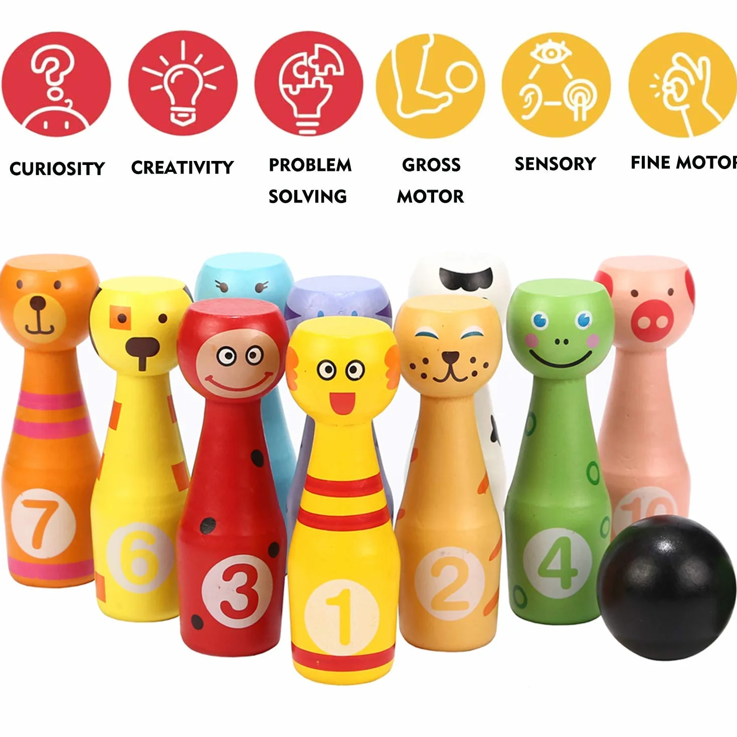Jacootoys Zestaw kręgli kręgle gra w kręgle z 10 kręgielniami i 2 piłeczkami Interaktywne zabawki dla dzieci 3 4 5 lat