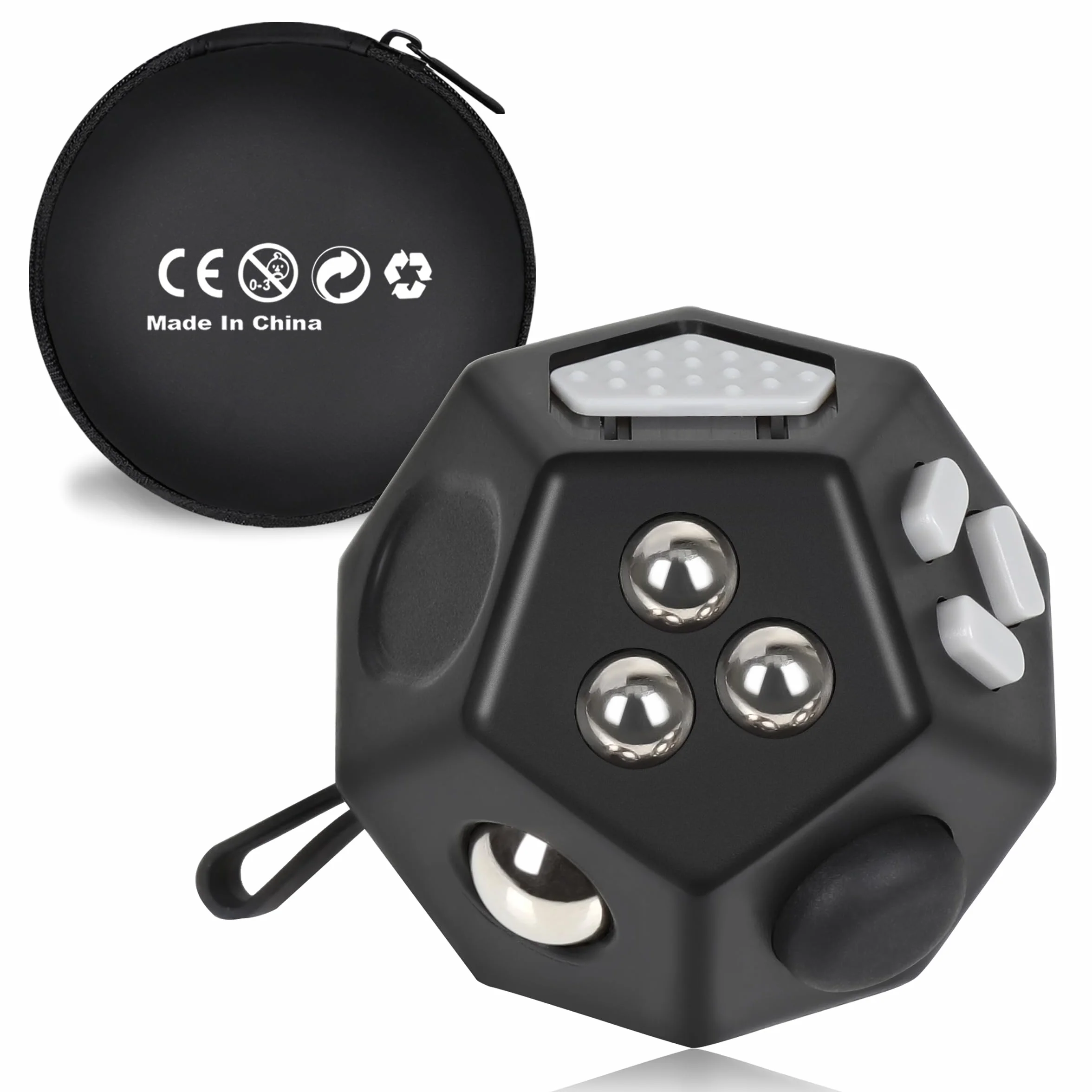 VCOSTORE Mini Fidget Stresswürfel Cube 12 stron, ulga w lęku, przenośna zabawka antystresowa dla dzieci i dorosłych z ADHD, ADD, OCD, autyzmem, czarna