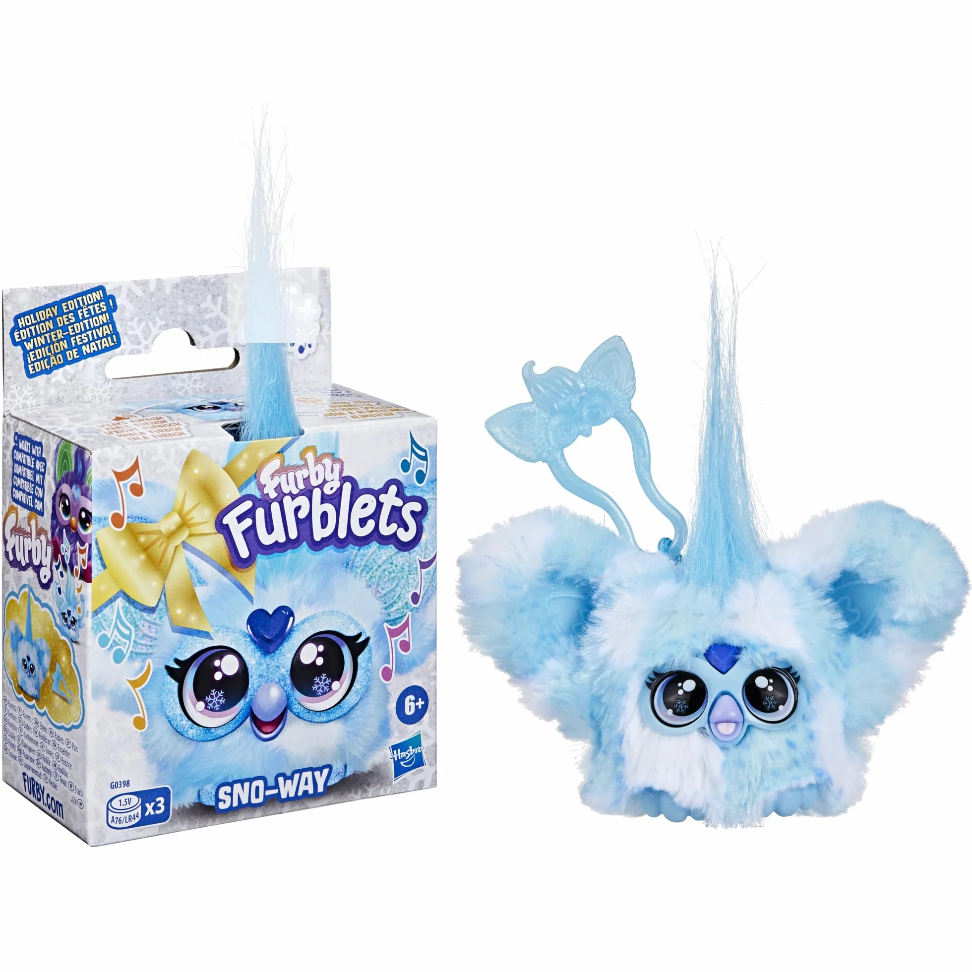 Furby Furblets SNO-Way Holiday Edition Mini Friend, ponad 45 dźwięków, świąteczna muzyka, gadanie tylko meble, elektroniczne pluszowe zabawki dla dziewcząt i chłopców, interaktywne zwierzaki,
