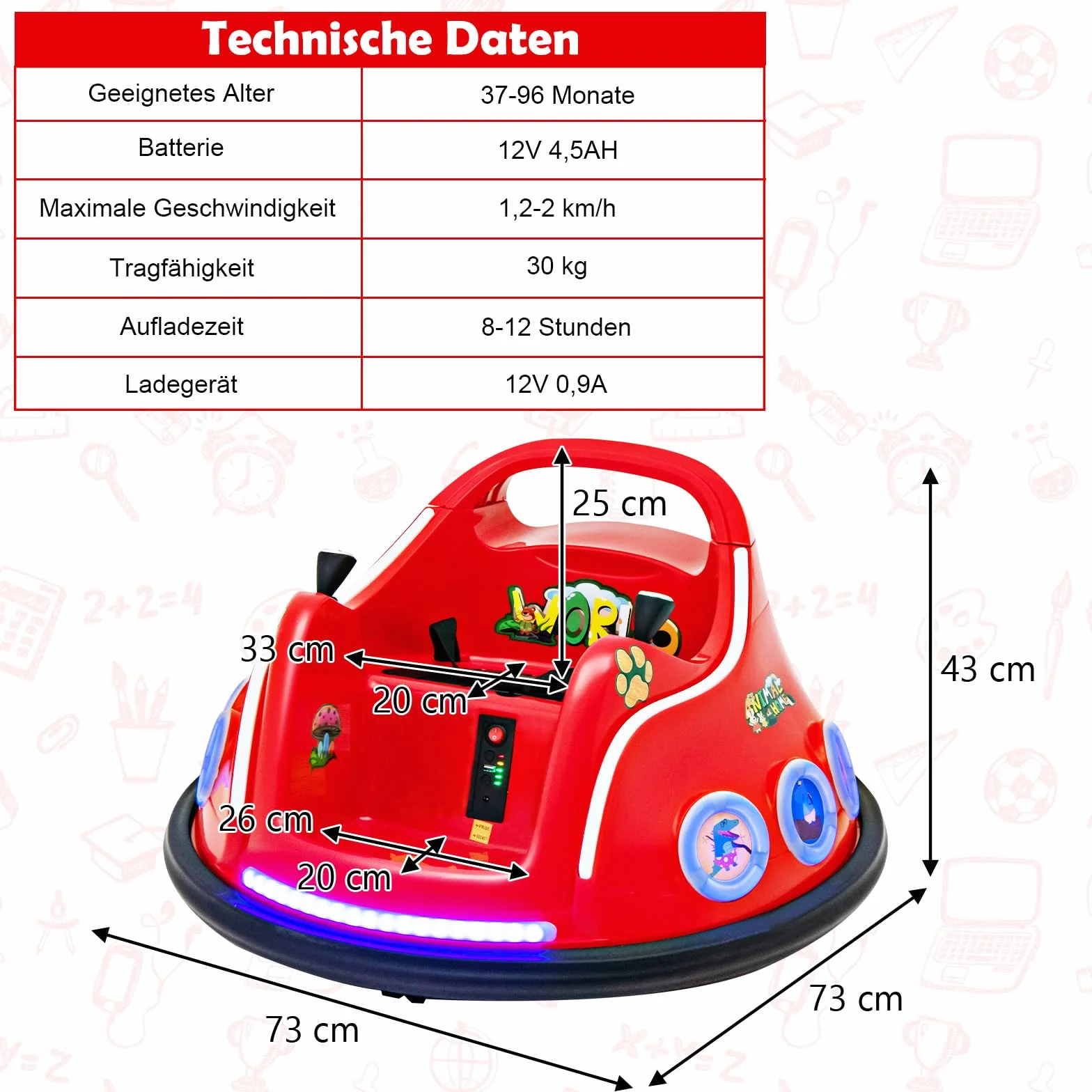 COSTWAY Dziecięcy autoscooter 12V, obrót o 360 stopni, elektryczny samochód zderzakowy z muzyką i światełkami, w zestawie pilot zdalnego sterowania 2,4 GHz, idealny dla dzieci od 3 lat (czerwony)