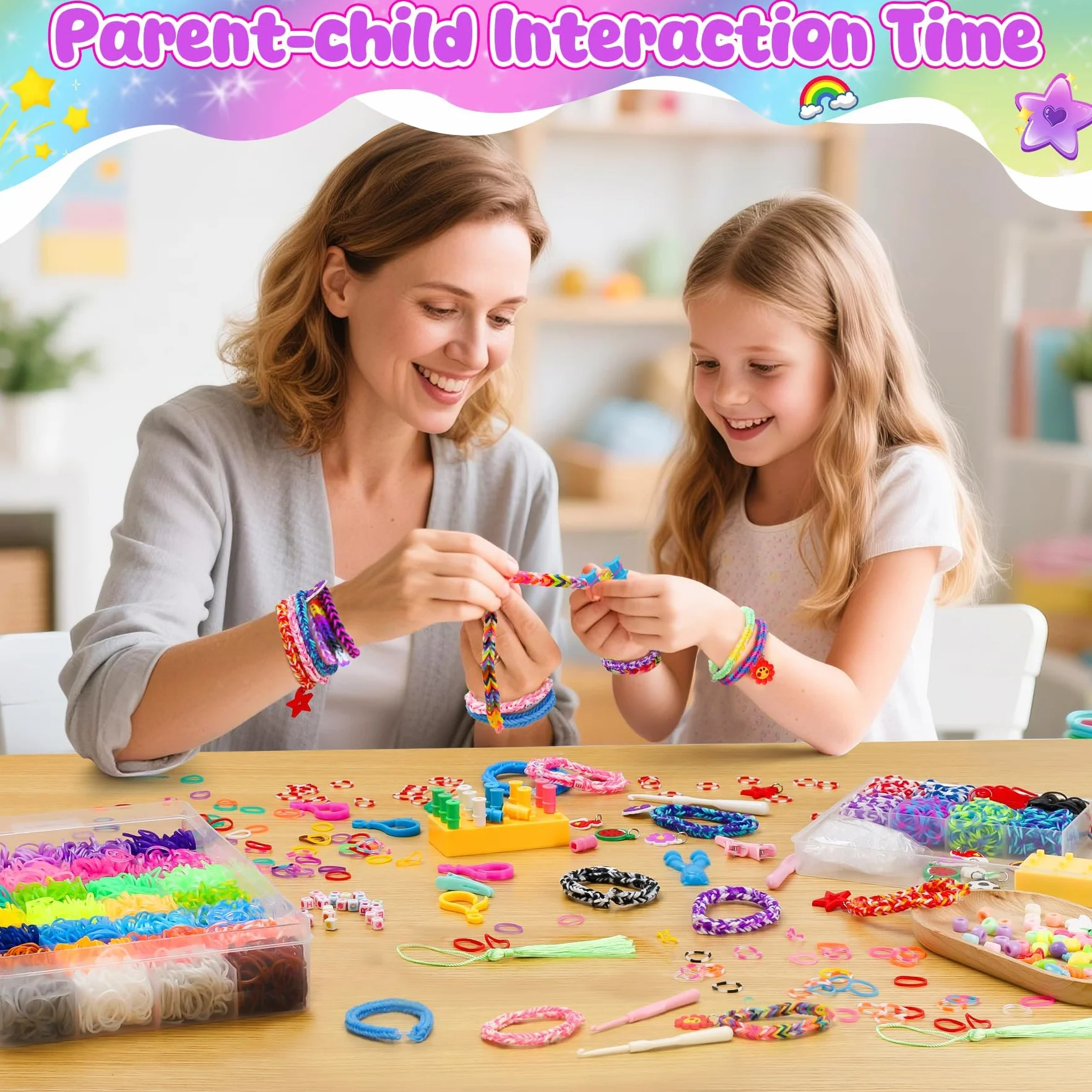 Zestaw 10 000 + tasiemek Loom, 56 rastrów, 36 kolorów, kolorowe taśmy gumowe, zestaw do samodzielnego wykonania, elastyczne bransoletki dla dzieci, do majsterkowania, z koralikami, haczykami, do