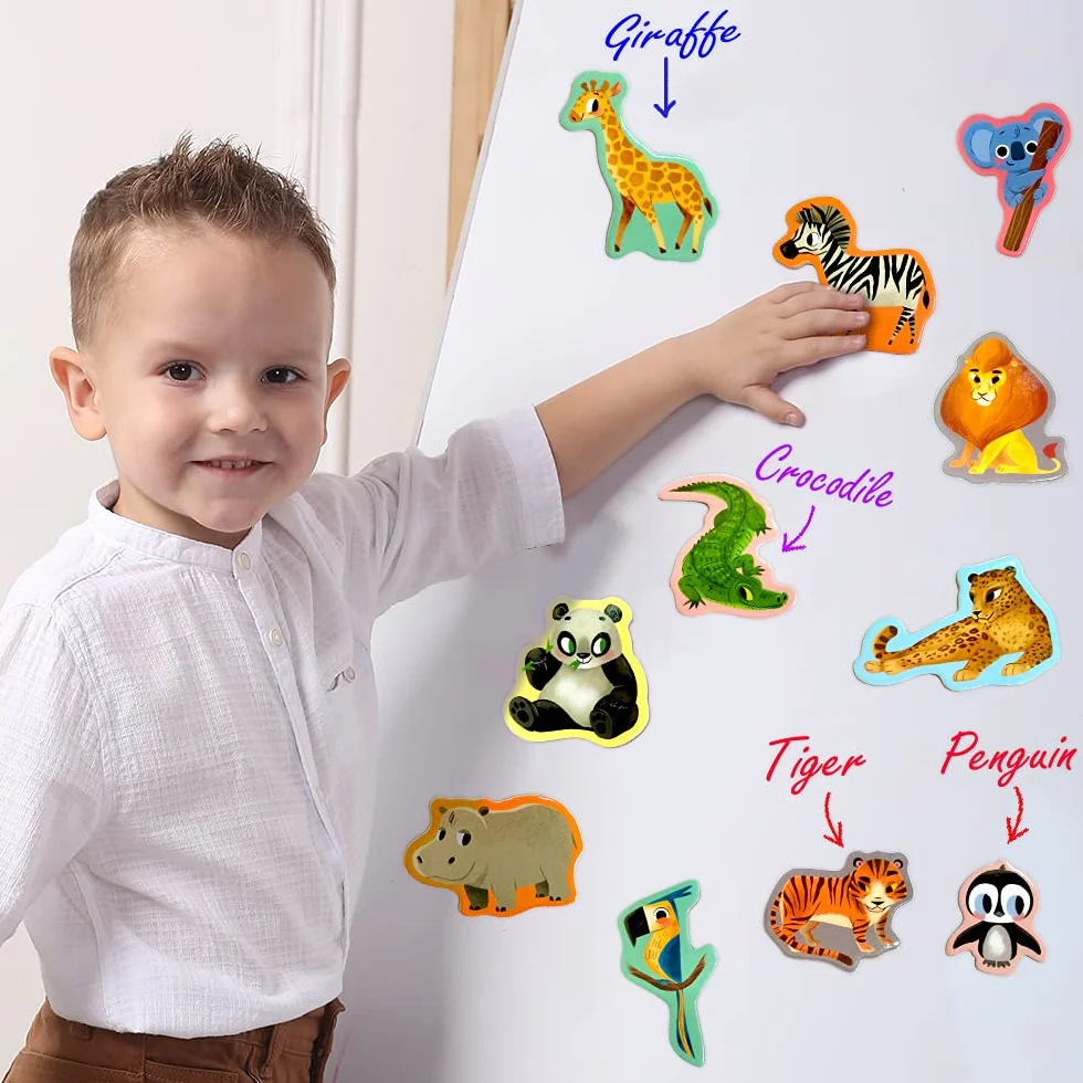 Magnesy na lodówkę dla dzieci MAGDUM Zoo magnesy ze zwierzętami – 20 dużych magnesów na lodówkę dla małych dzieci – magnetyczne magnesy na zwierzęta – zabawki magnetyczne dla maluchów