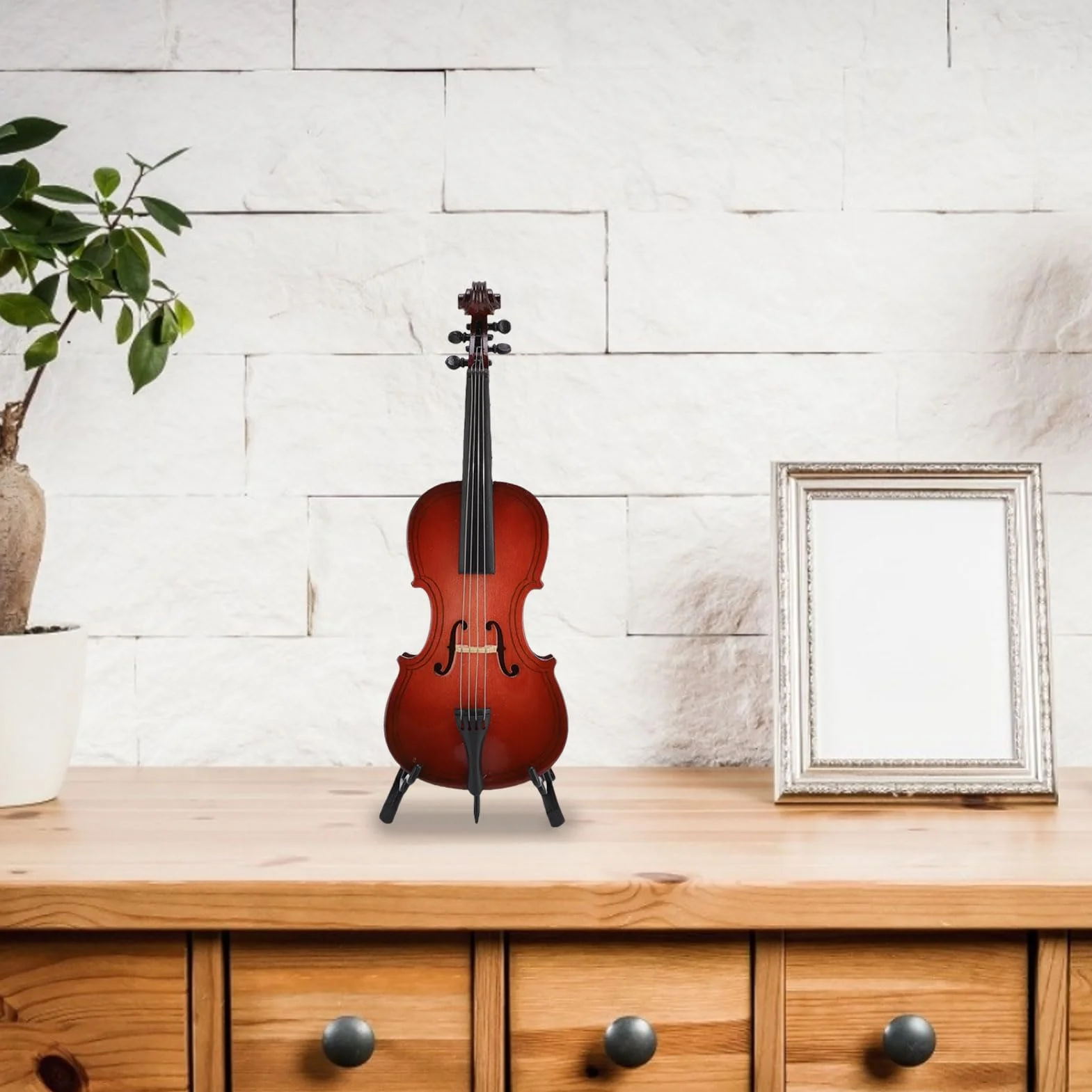 drewniany miniaturowy model wiolonczeli, model repliki instrumentu muzycznego z stojakiem bok case do lalki