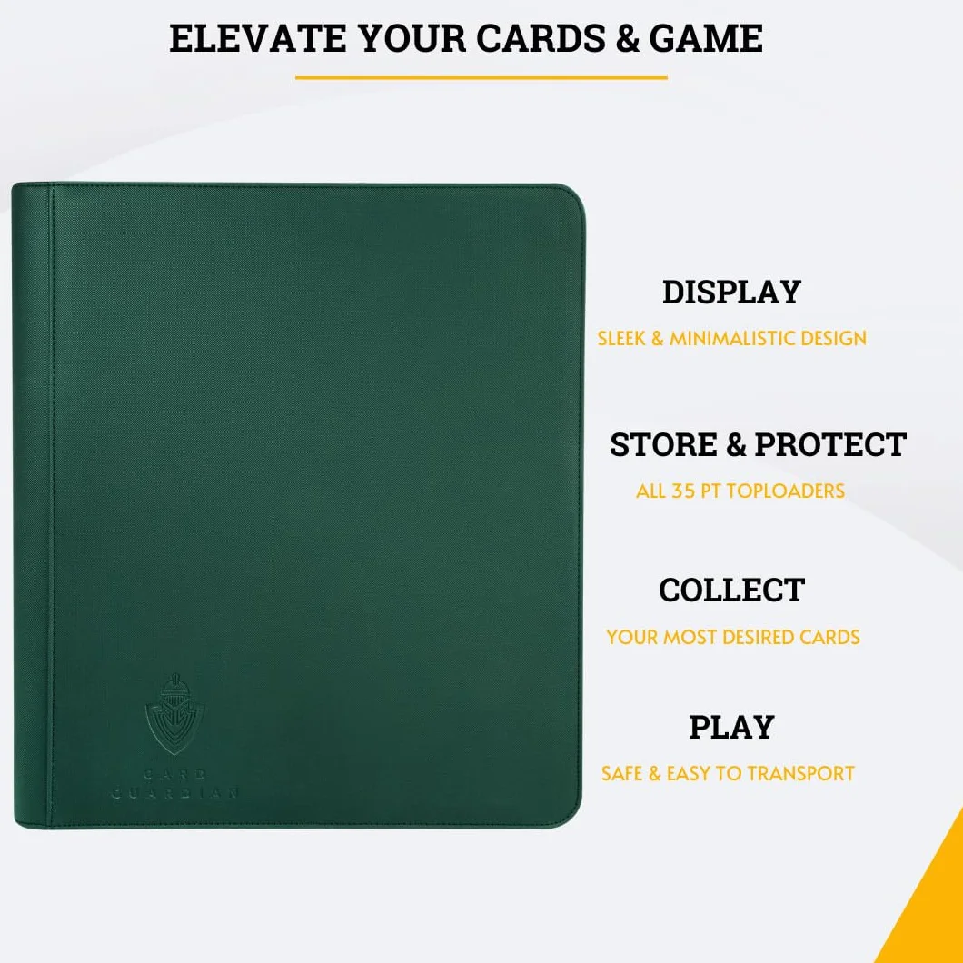 Card Guardian Toploader 9-kieszeniowy segregator premium z zamkiem błyskawicznym na 360 kart - boczne kieszenie - kompatybilny z kartami sportowymi i kolekcjonerskimi TCG... (zielony)