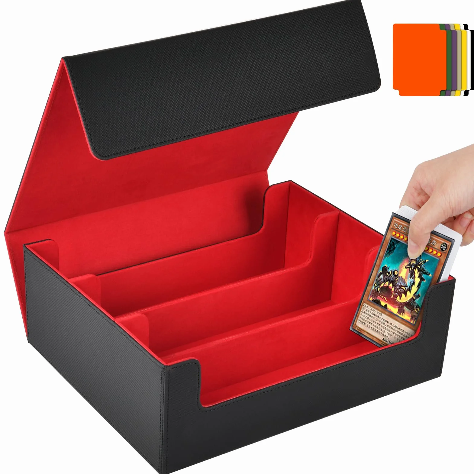 Aolso Pudełko do Przechowywania Kart Kolekcjonerskich, 1800+ Skóra PU, Etui na Karty Dowódcy, 8 Przegródek, Magnetyczne Zamknięcie do Gier